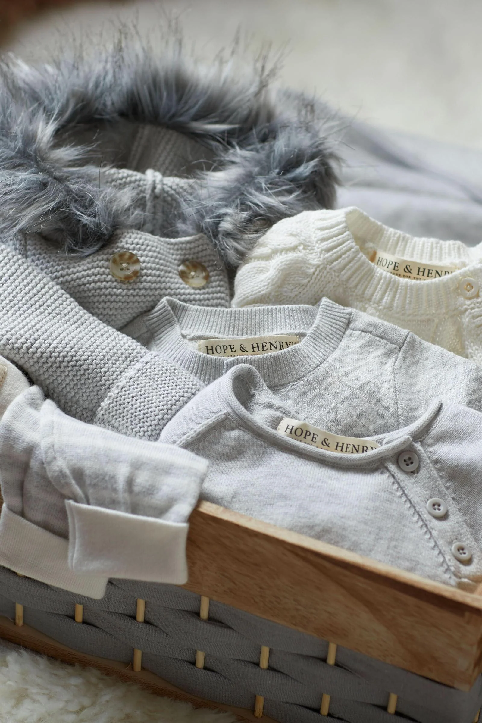 Organic Cotton Faux Fur Hooded Sweater, Light Gray, Baby - Image 5