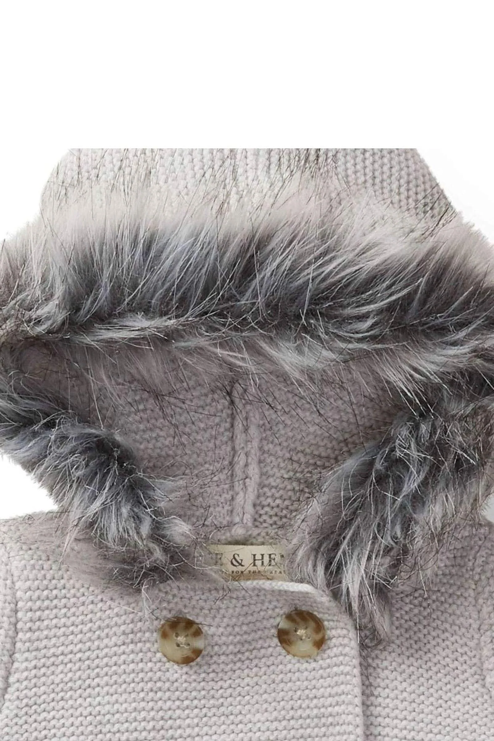 Organic Cotton Faux Fur Hooded Sweater & Pants Set for Babies, Light Gray - Image 3