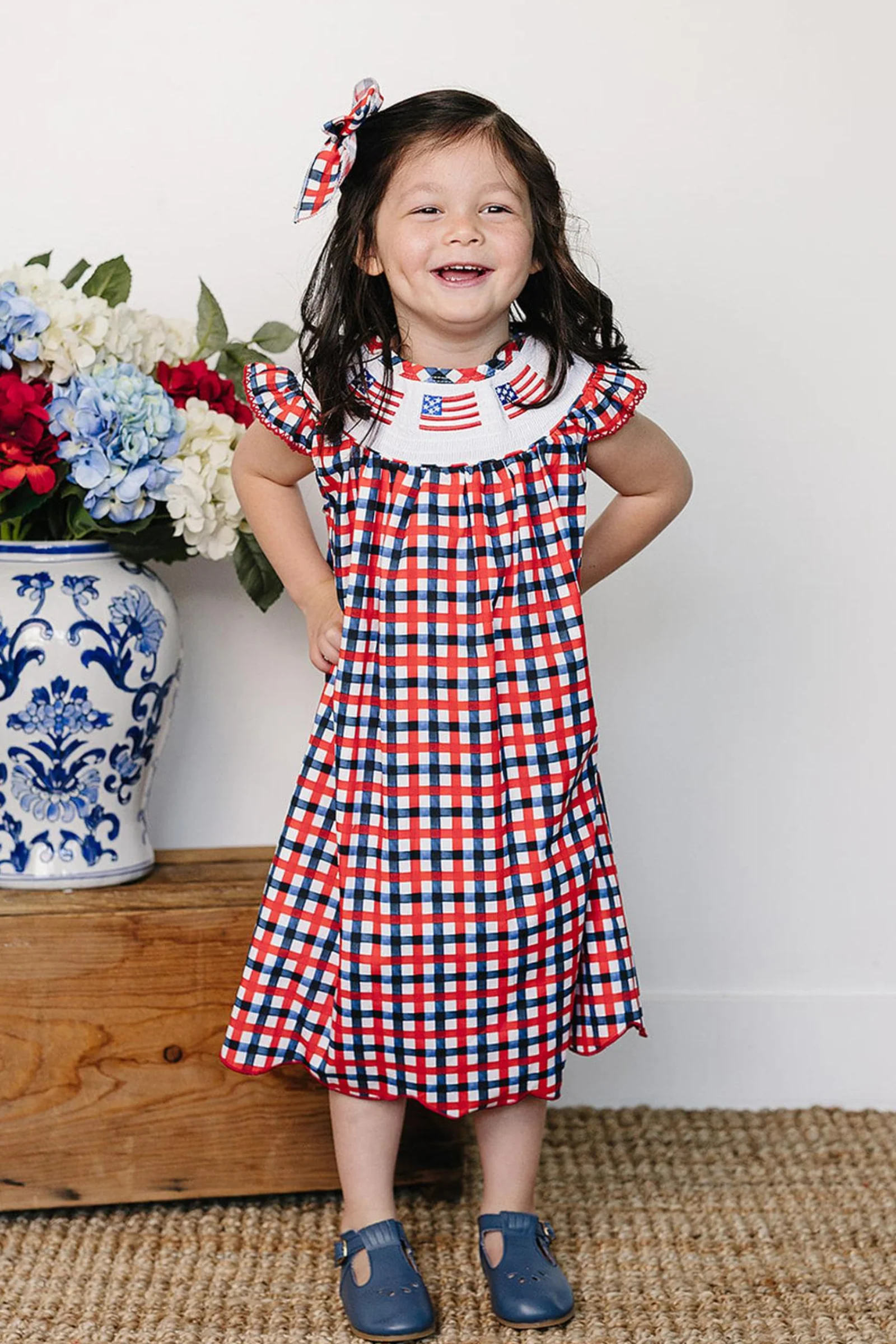 Smocked Plaid Cotton Flag Dress, Baby - Kids - Image 4