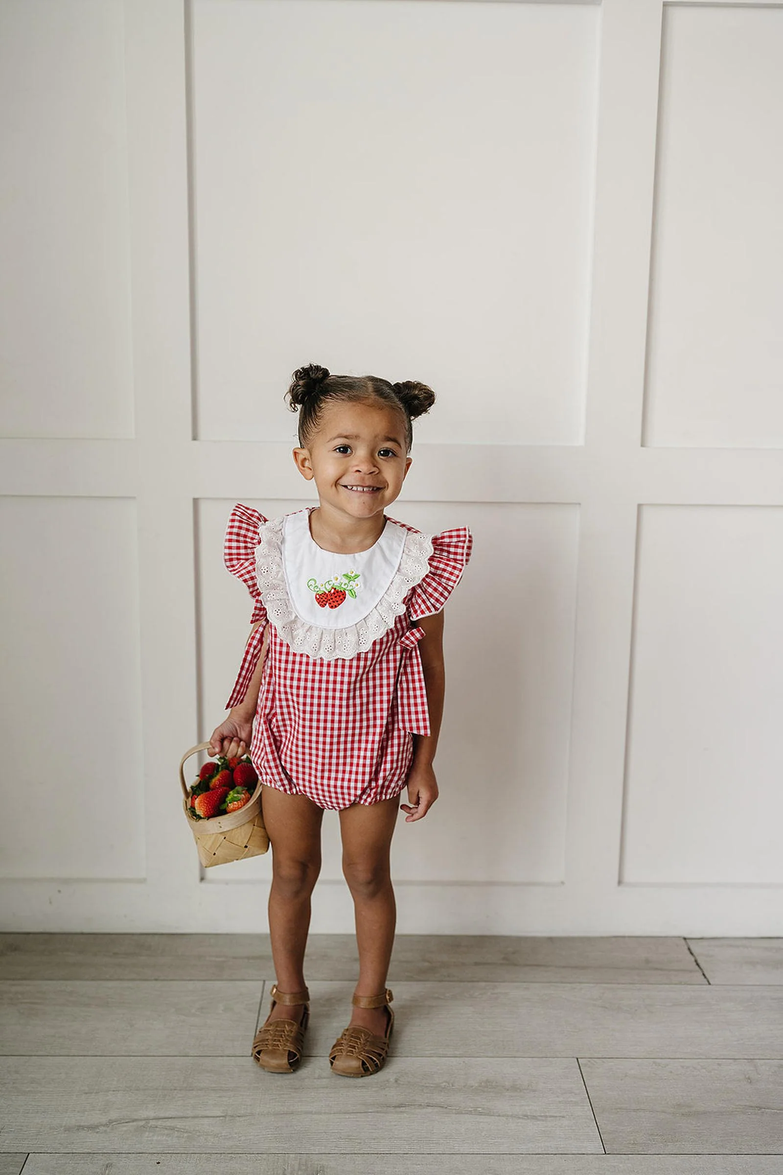 Gingham Strawberry Cotton Bubble Romper, Baby - Toddler