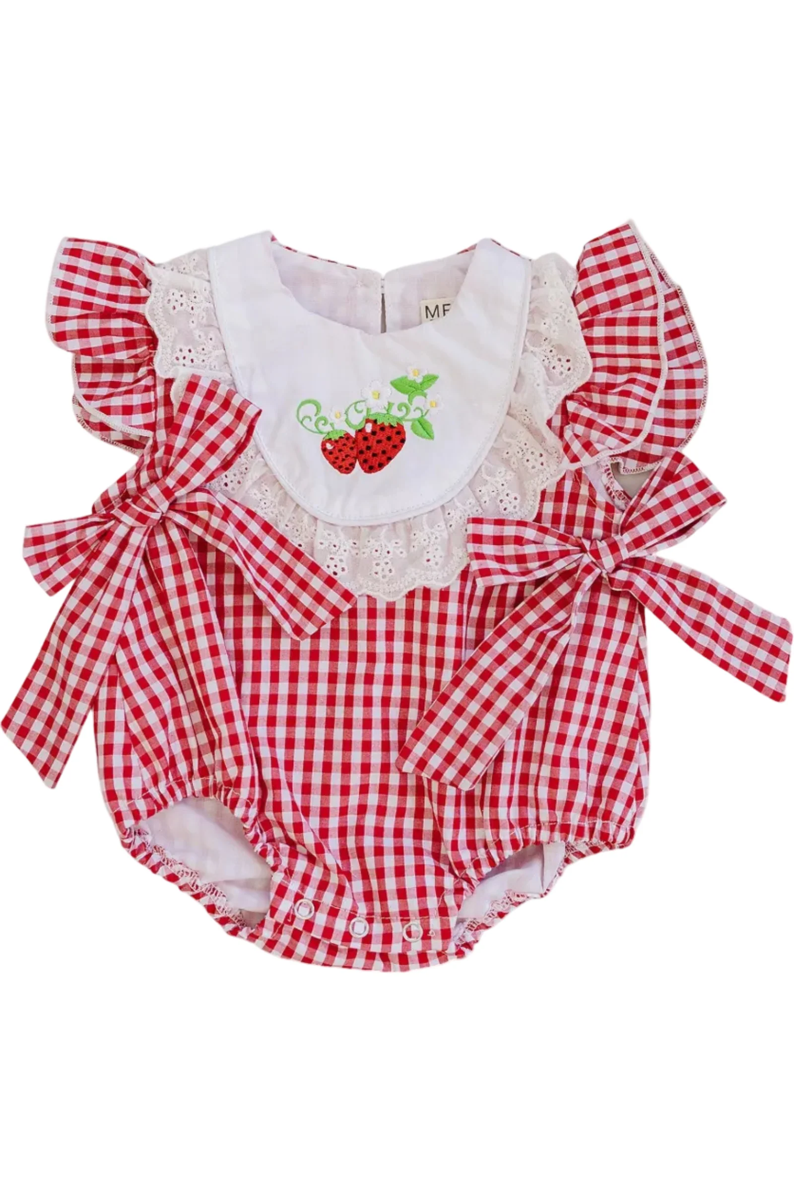 Gingham Strawberry Cotton Bubble Romper, Baby - Toddler - Image 2