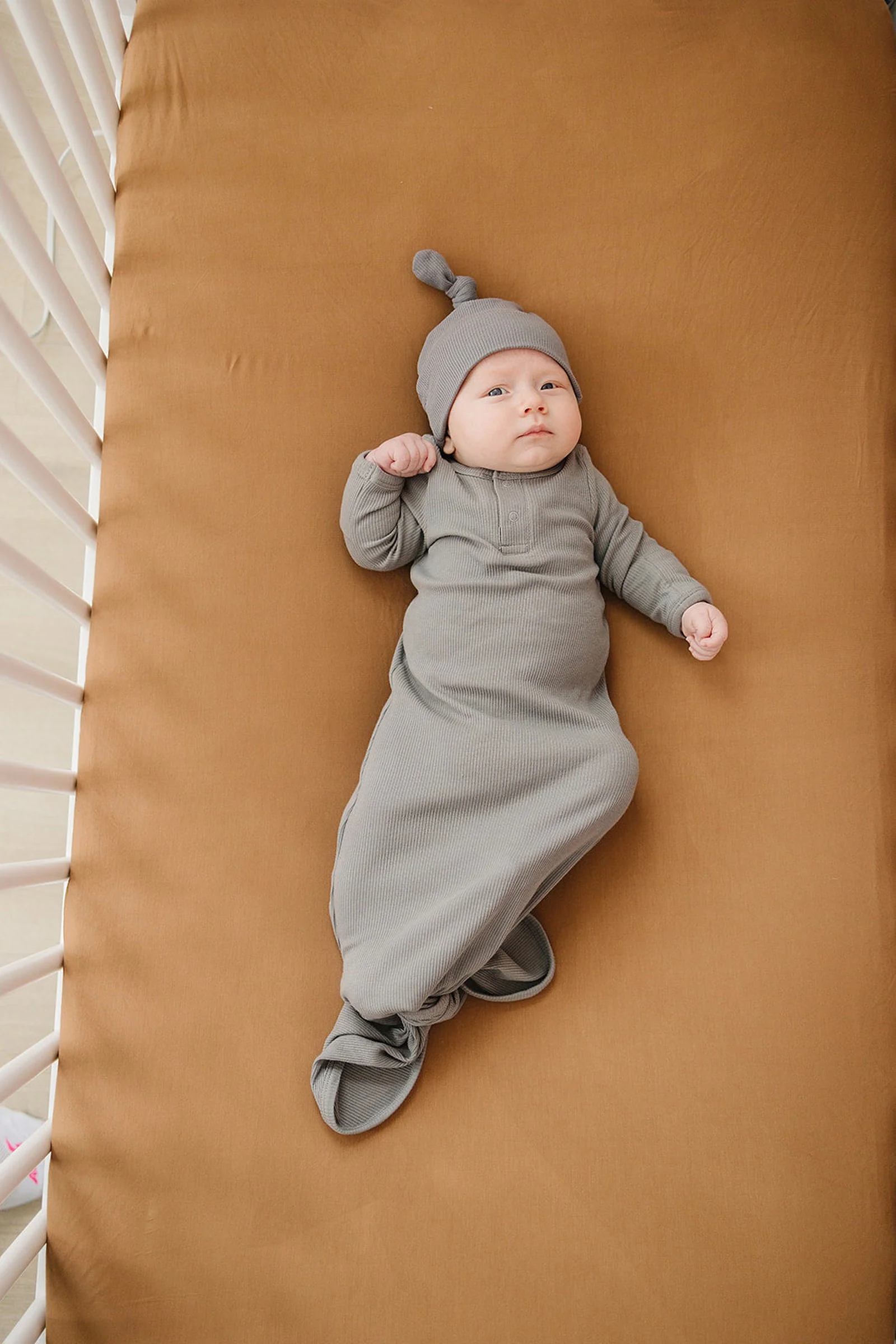 Grey Ribbed Knot Gown, Baby Essentials, Organic Cotton - Image 3