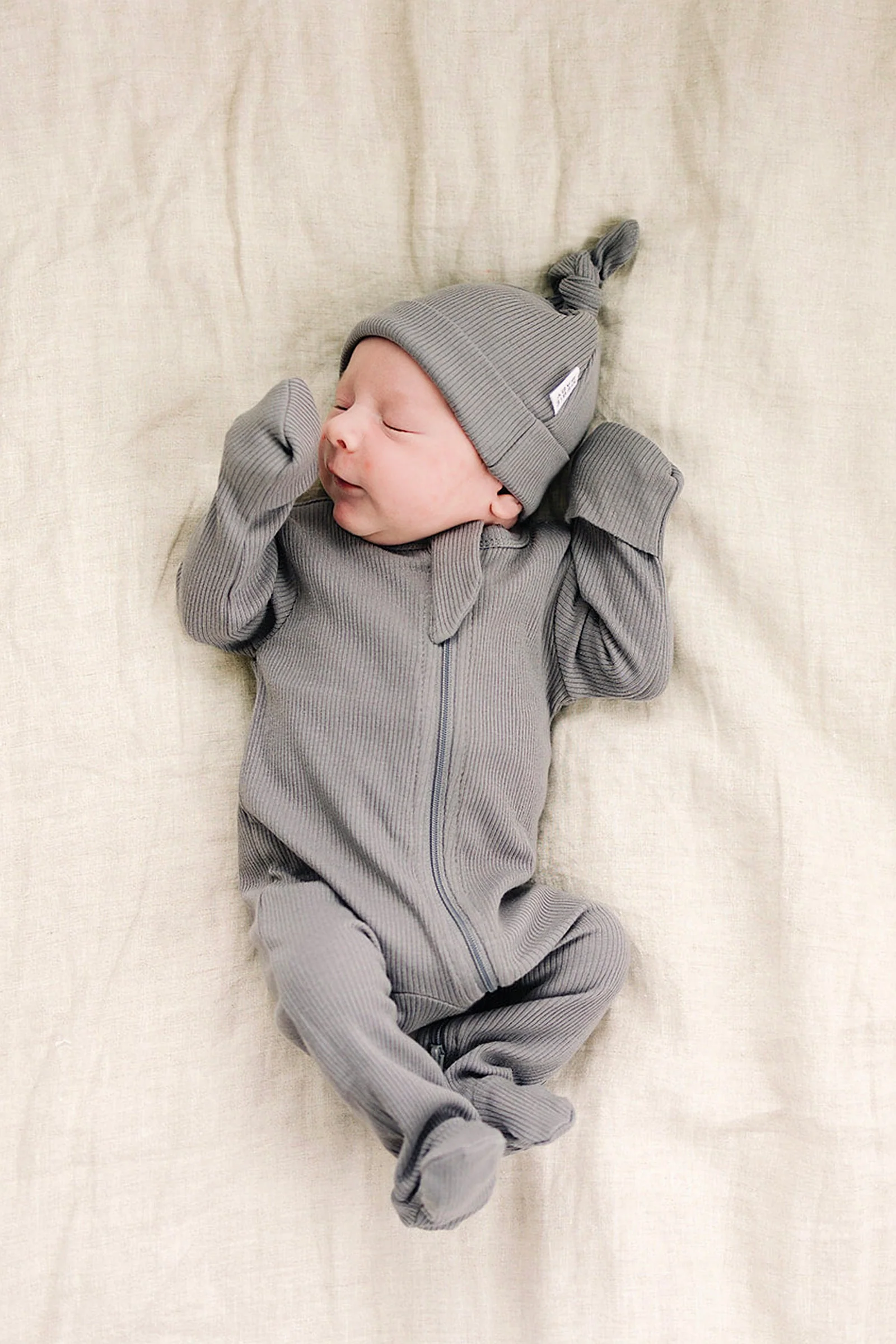 Grey Ribbed Zipper Footed Pajama, Organic Cotton, Baby Essentials - Image 5