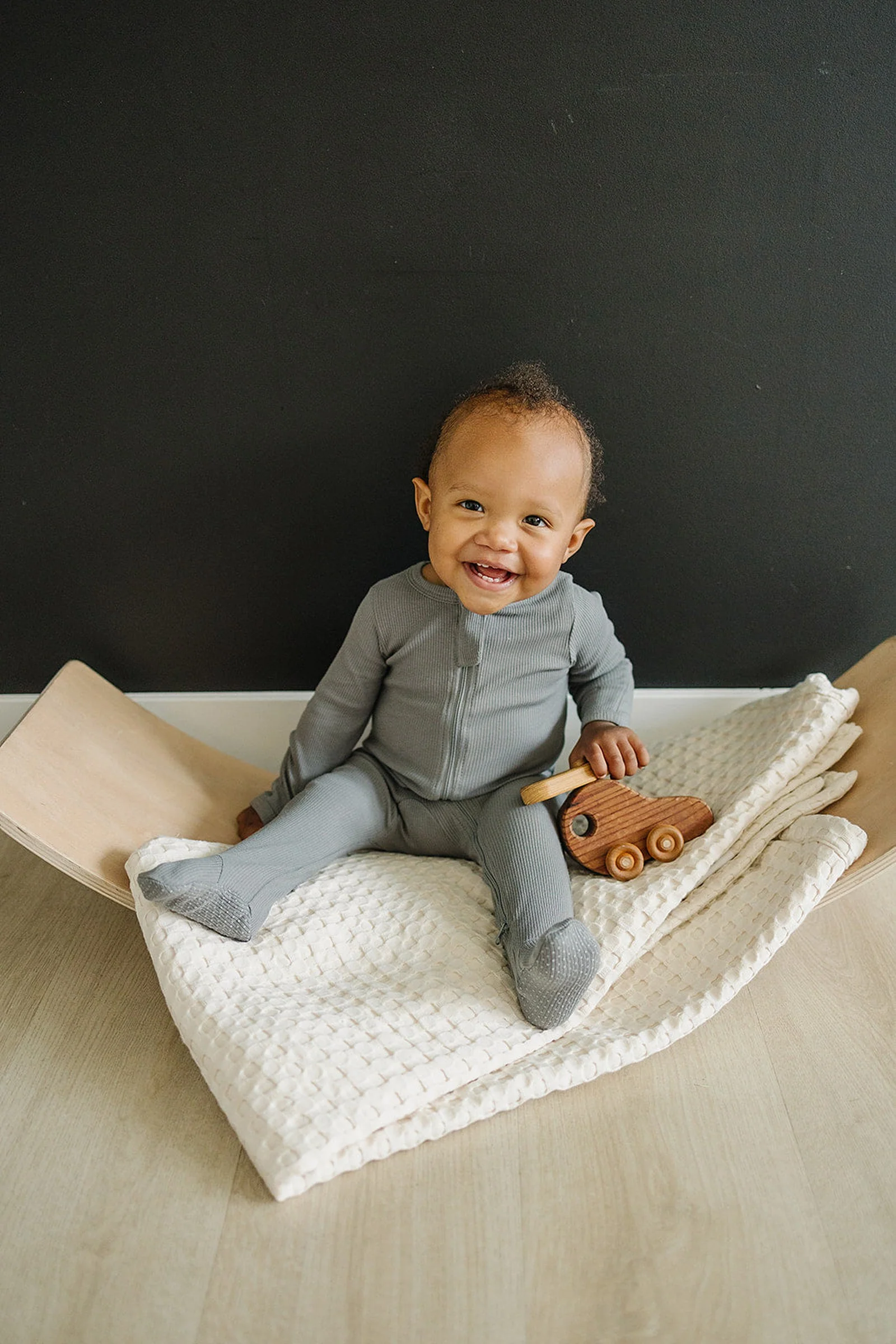 Grey Ribbed Zipper Footed Pajama, Organic Cotton, Baby Essentials - Image 6