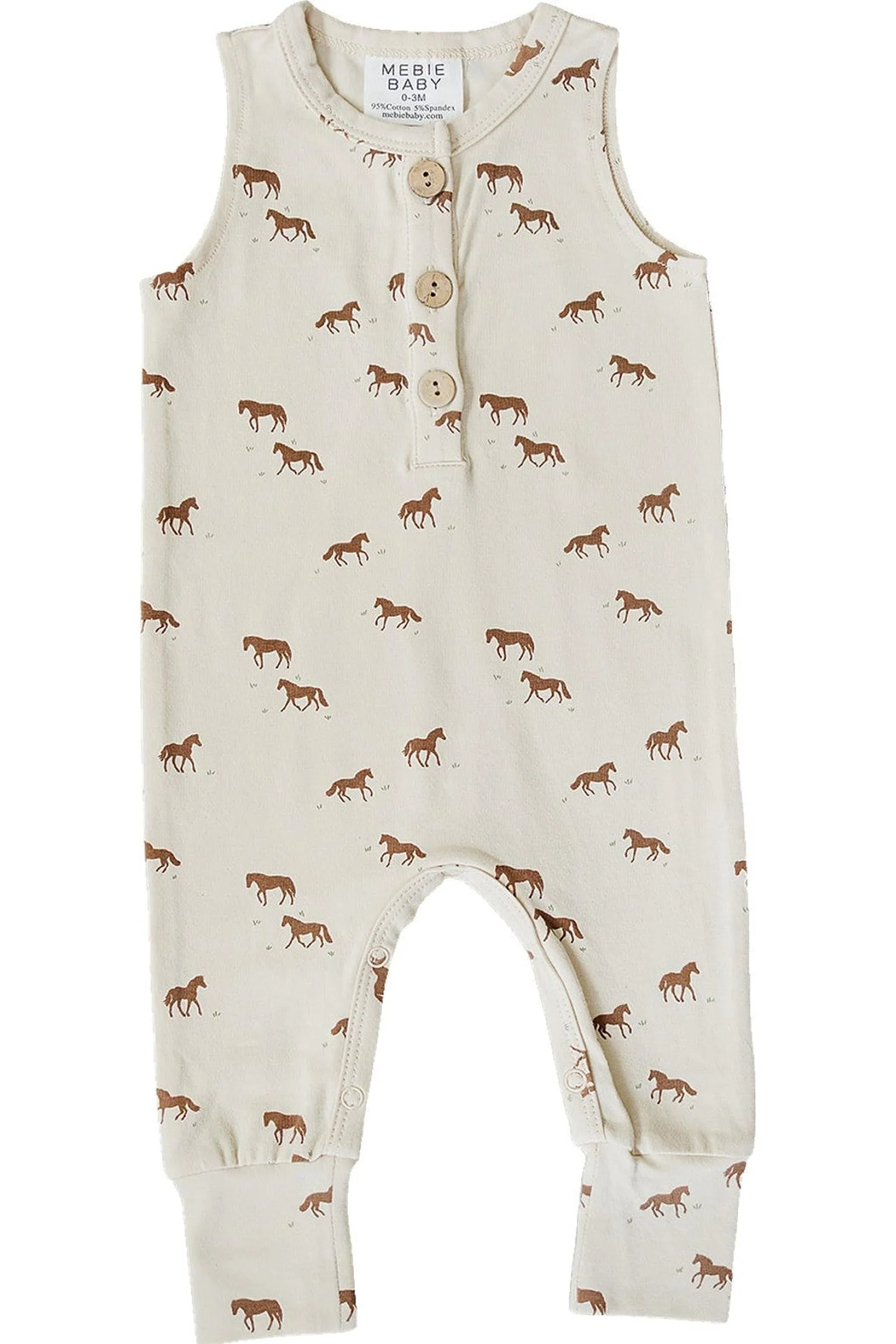 Cotton Horse Tank Romper for Baby Girls, Cream - Image 2