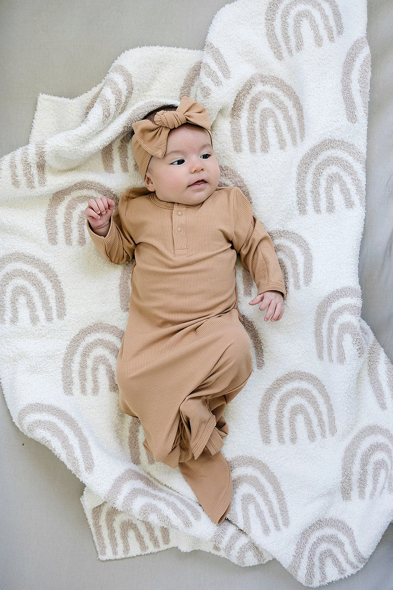 Latte Ribbed Knot Gown, Bamboo, Baby Essentials - Image 3