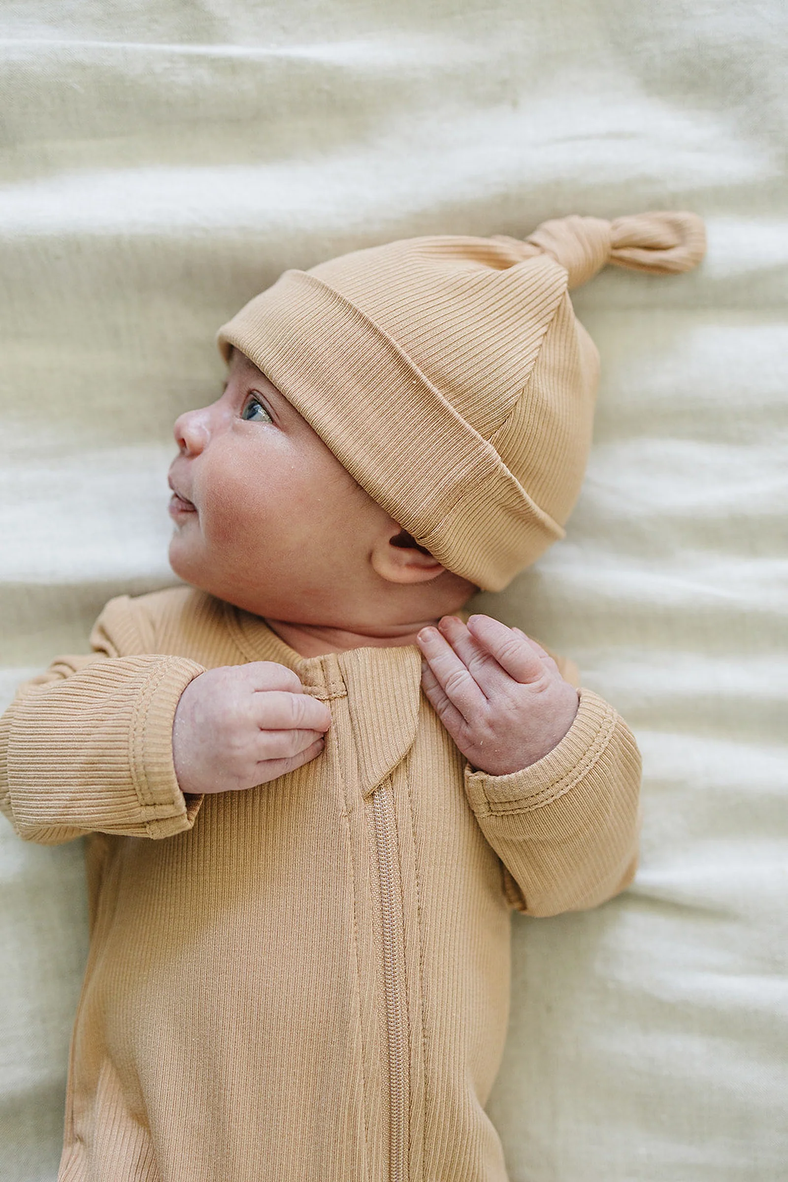 Latte Ribbed Newborn Knot Hat, Bamboo, Newborn, Baby Essentials