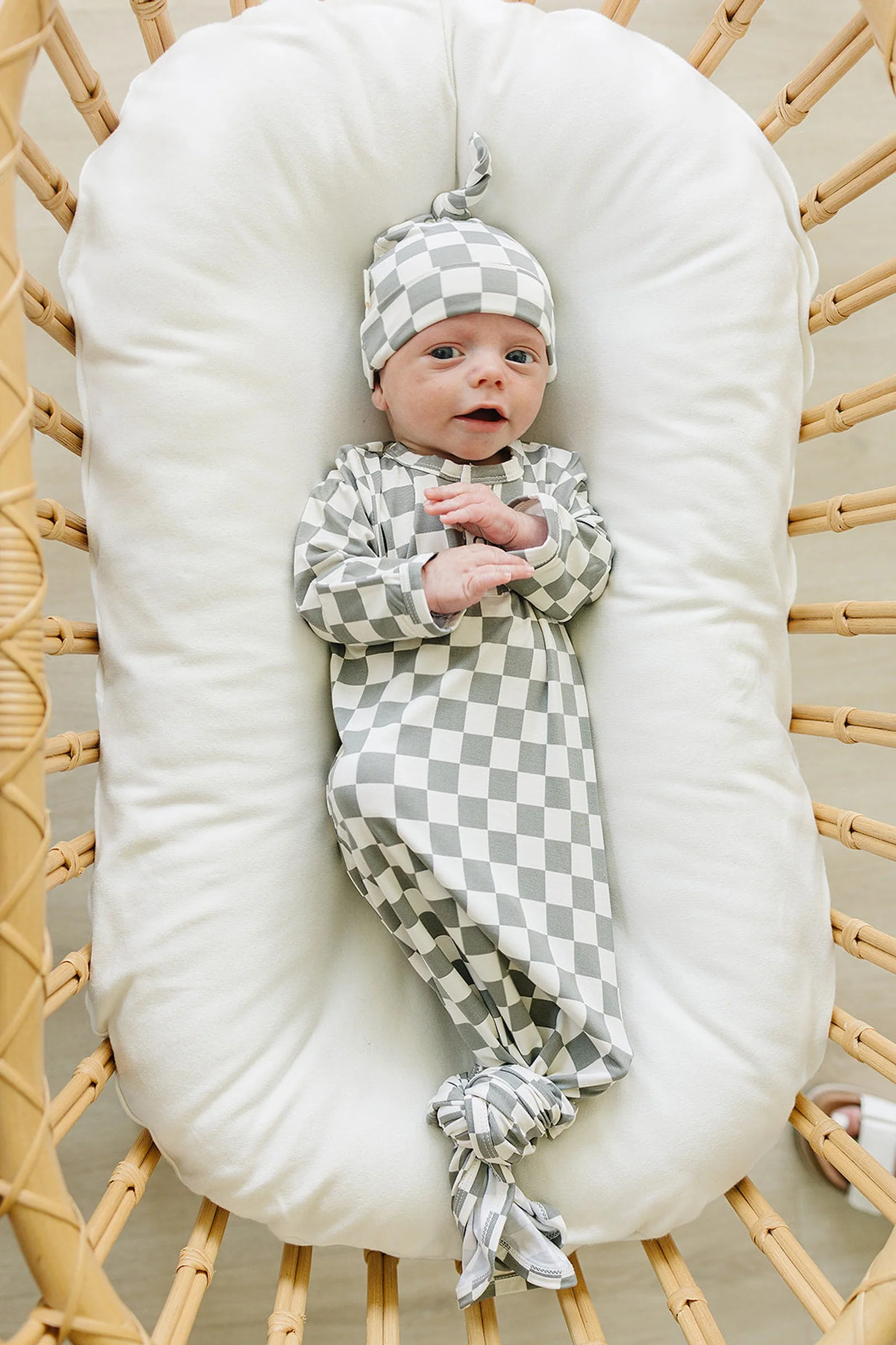 Light Green Checkered Knot Gown, Bamboo, Baby Essentials