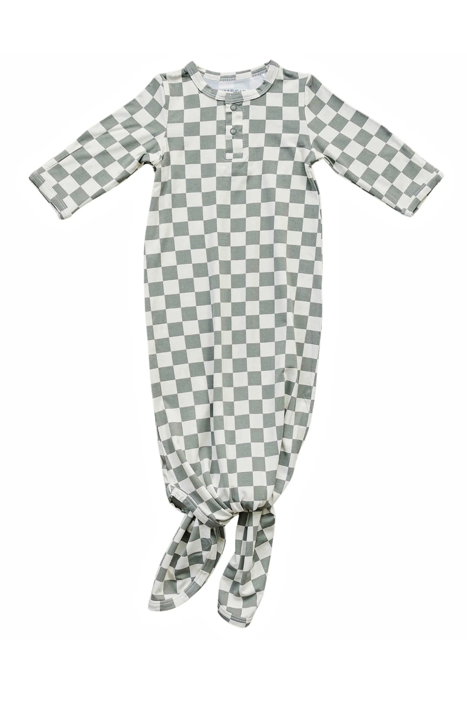 Light Green Checkered Knot Gown, Bamboo, Baby Essentials - Image 2
