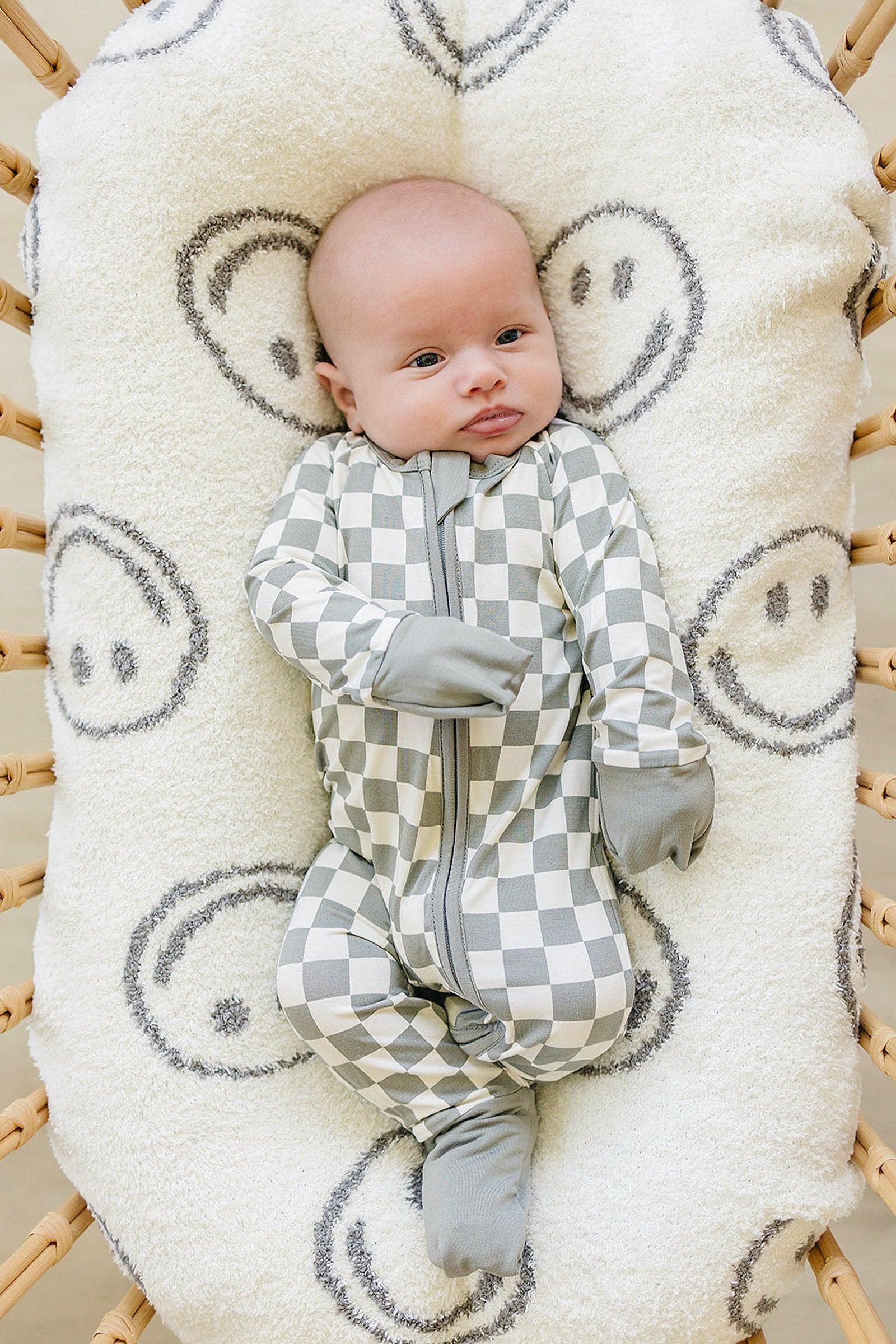 Light Green Checkered Zipper Pajama, Bamboo, Baby Essentials, Gender Neutral