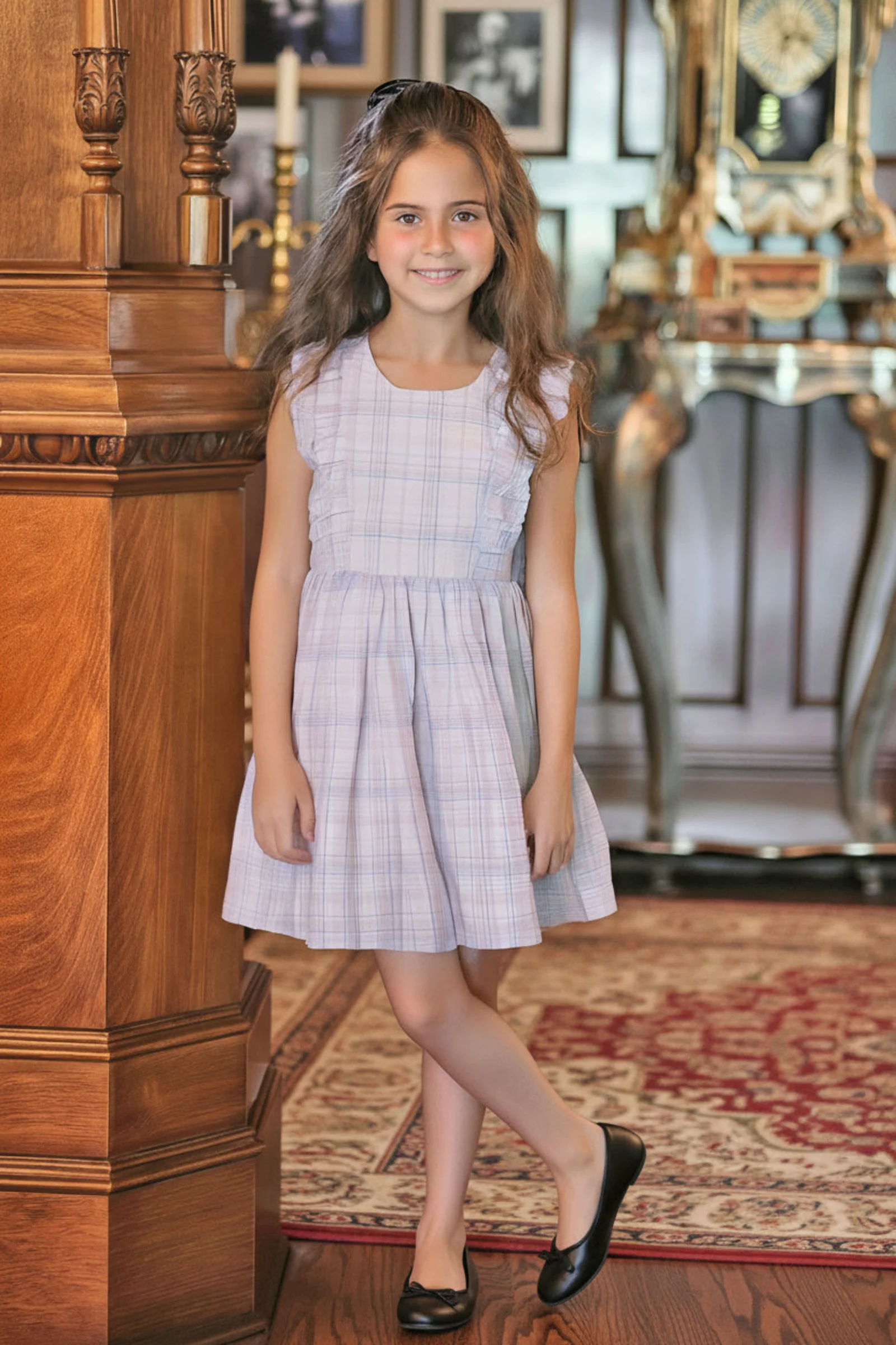 Monet Plaid Linen Flutter Sleeve Pinafore Dress, Toddler & Kids