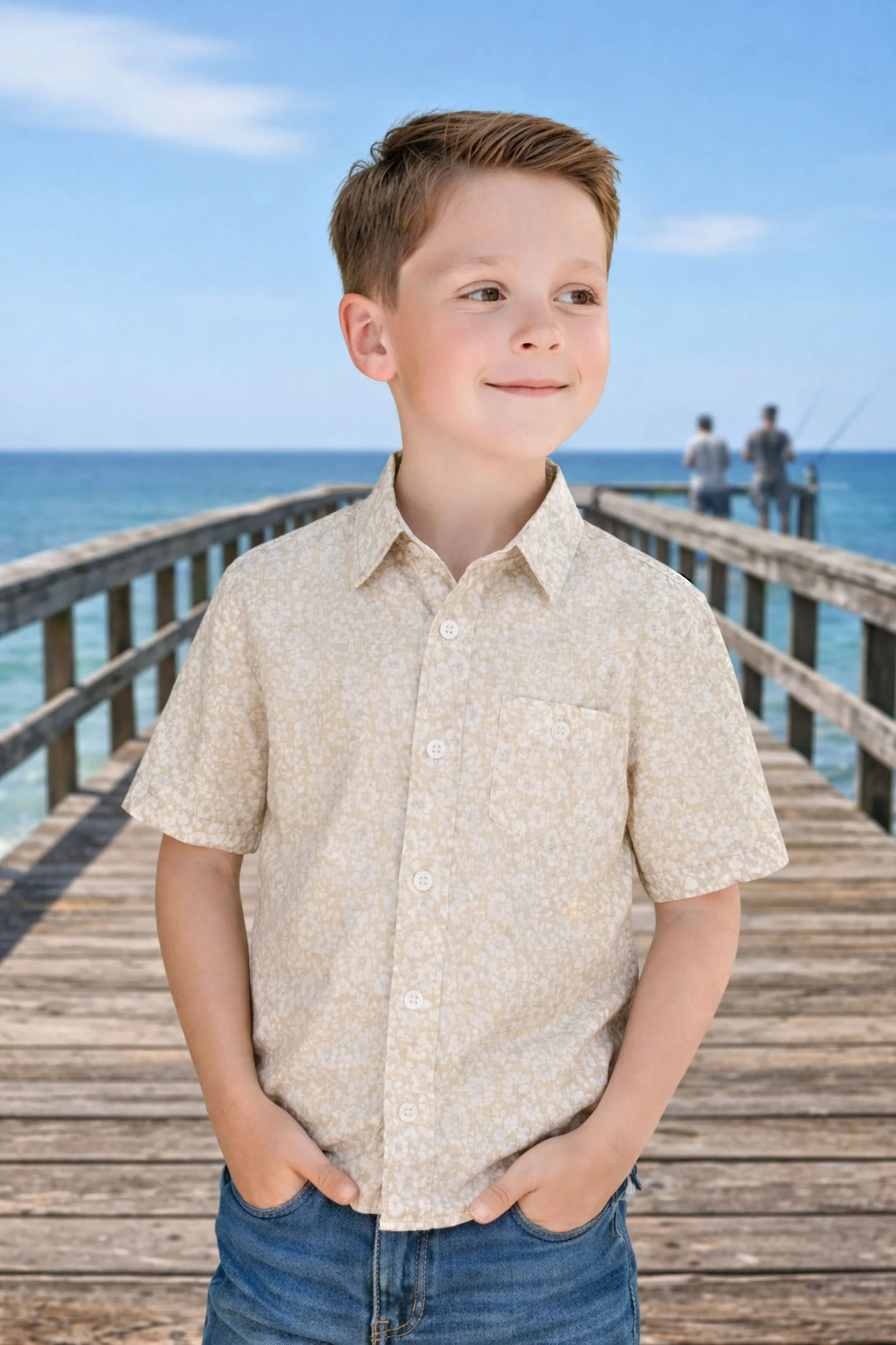 Linen Short Sleeve Shirt, Sandy Floral, Sizes 2T-18