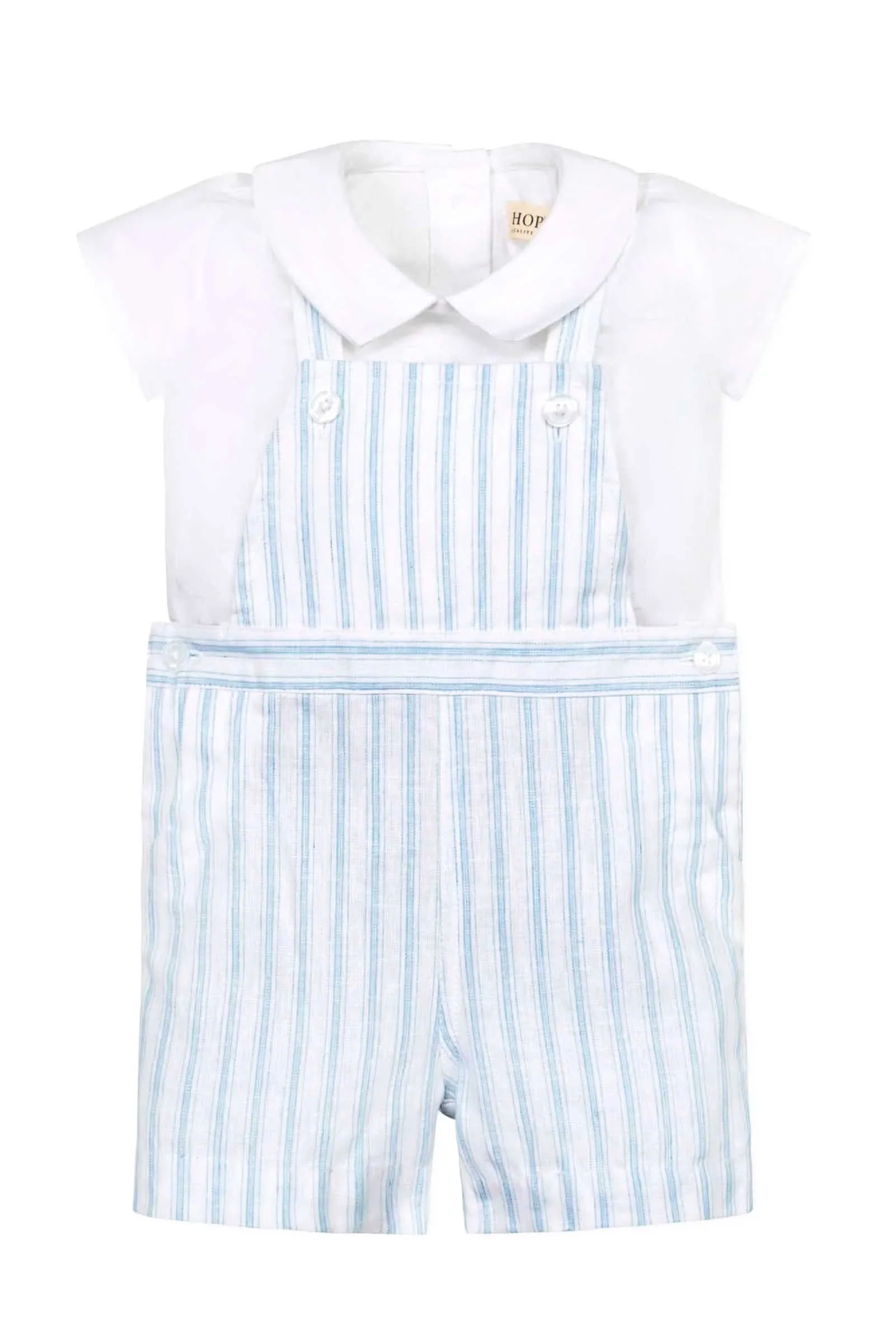Baby Boy Linen Shortie Overall Set, Riviera Stripe - Image 2