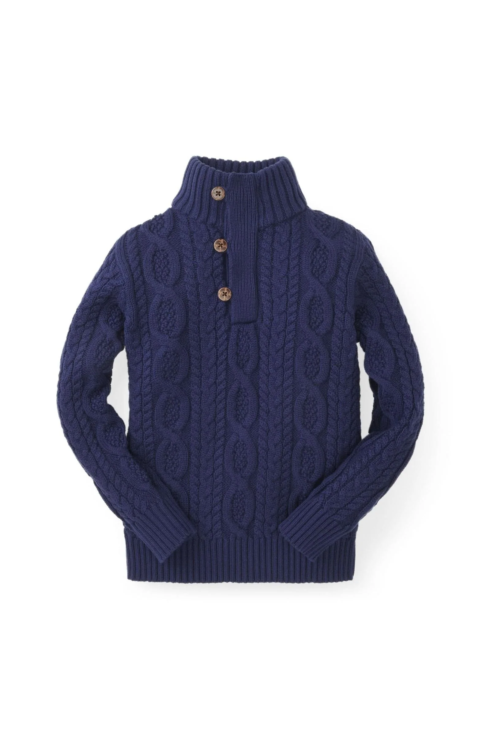 Organic Cotton Mock Neck Cable Sweater with Buttons for Baby Boys, Navy, Baby - Image 2