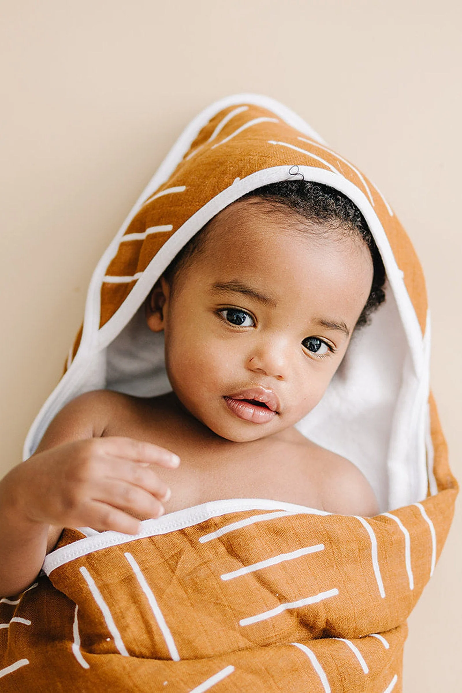 Mustard Mudcloth Muslin Hooded Towel, 100% Cotton, Baby Essentials - Image 4