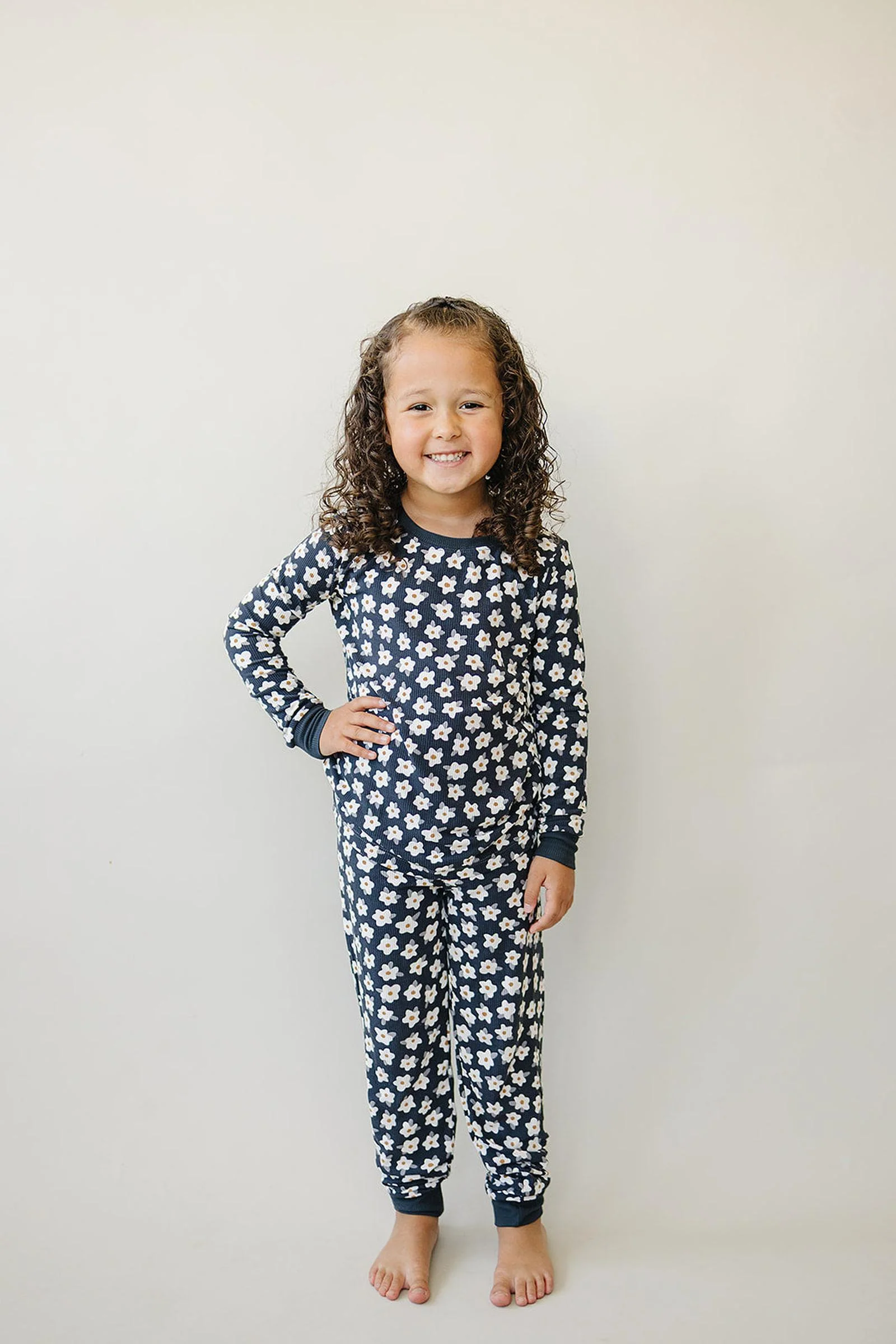 Navy Daisy Ribbed Cozy Pajama Set, Bamboo, Baby, Toddler & Kids