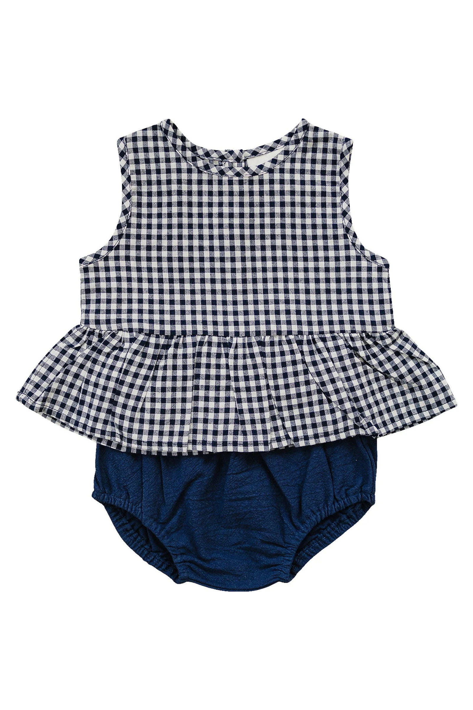 Baby Girl Navy Gingham Peplum Set, Linen/Cotton, Baby - Image 2