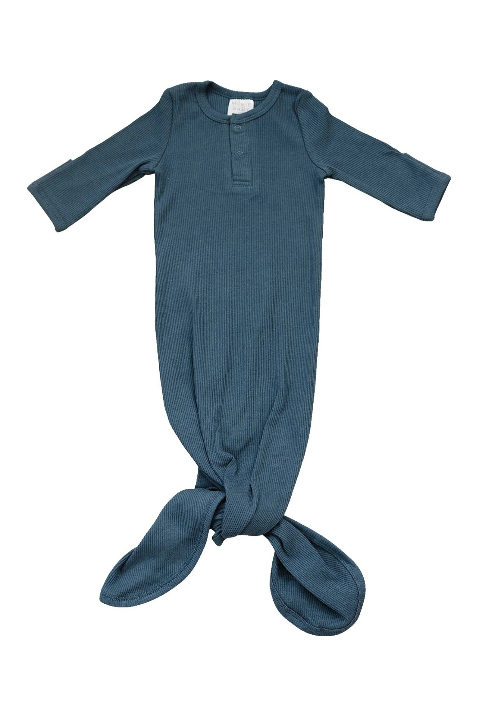Navy Ribbed Knot Gown, Baby Essentials, Organic Cotton - Image 2