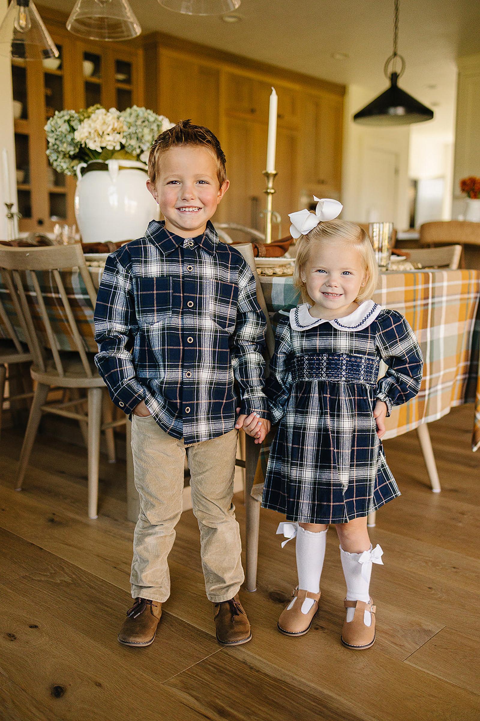 Classic Navy Plaid Smocked Dress with Peter Pan Collar, Cotton, Sizes 0-8 - Image 3