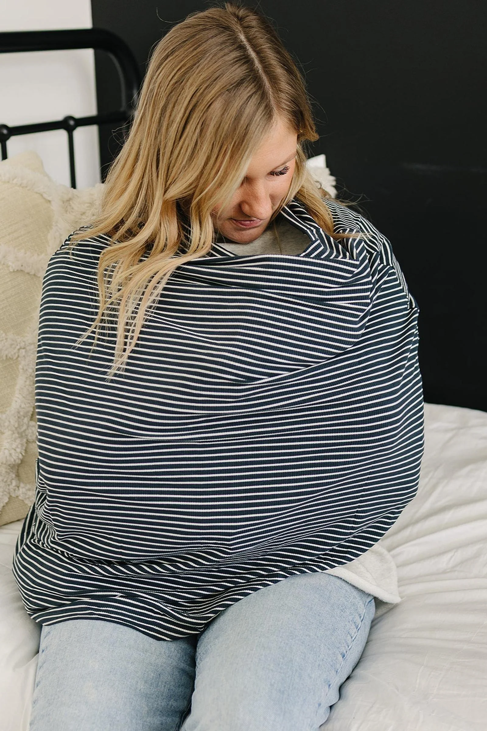Navy Stripes Ribbed Multi-Use, Bamboo, Car Seat & Nursing Cover, Gender Neutral, Baby