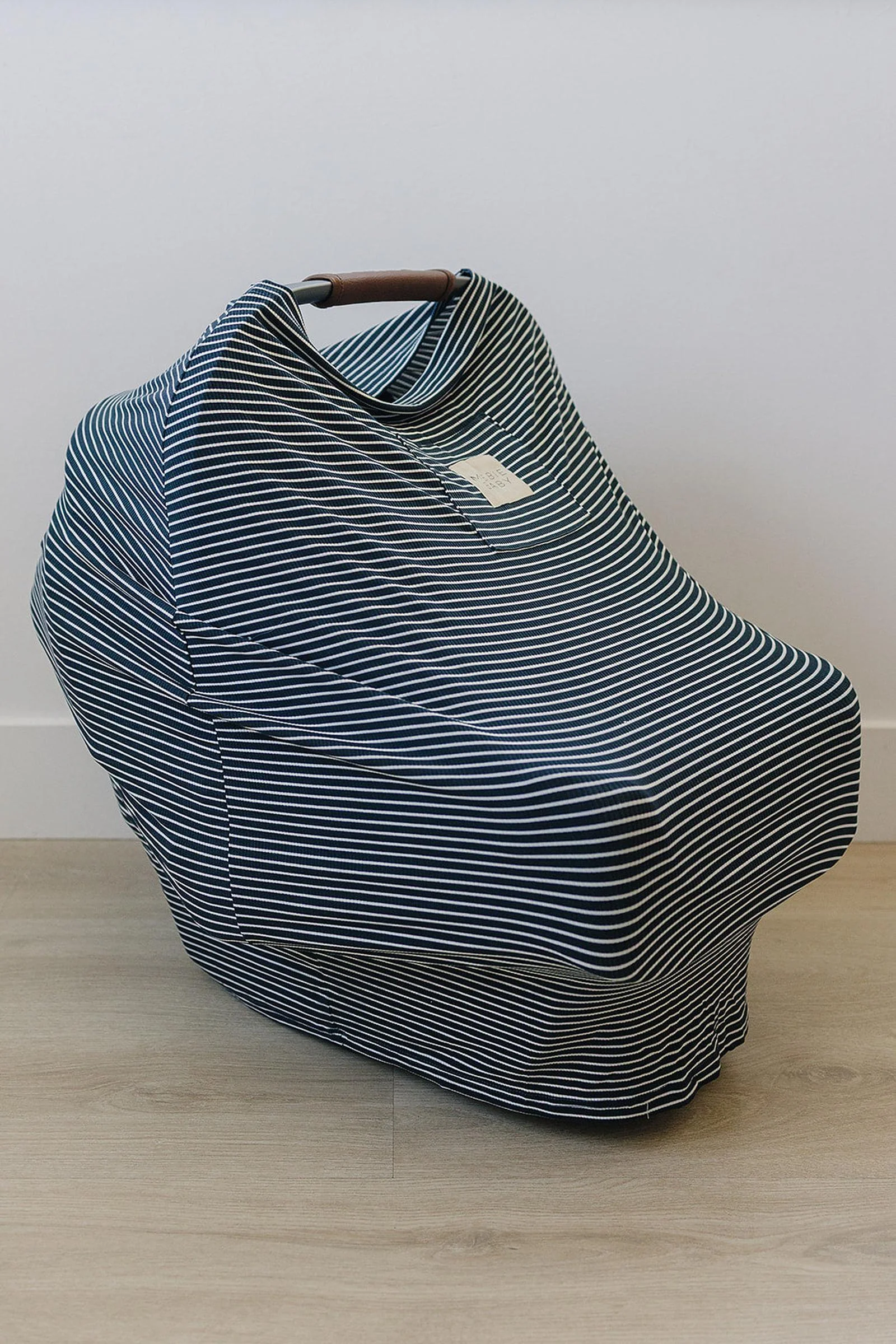 Navy Stripes Ribbed Multi-Use, Bamboo, Car Seat & Nursing Cover, Gender Neutral, Baby - Image 6