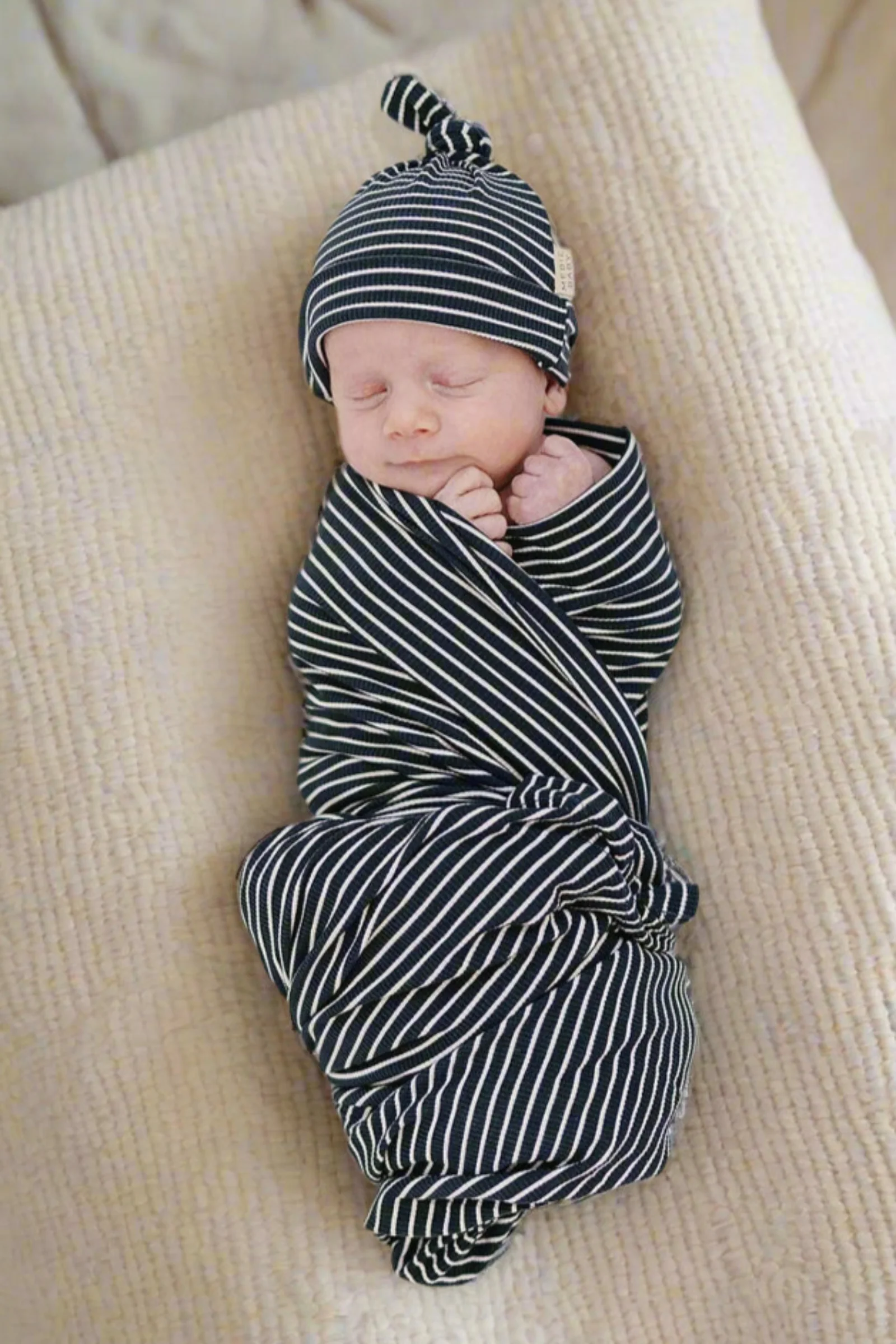 Navy Stripes Ribbed Stretch Swaddle Blanket, Bamboo, Baby Essentials