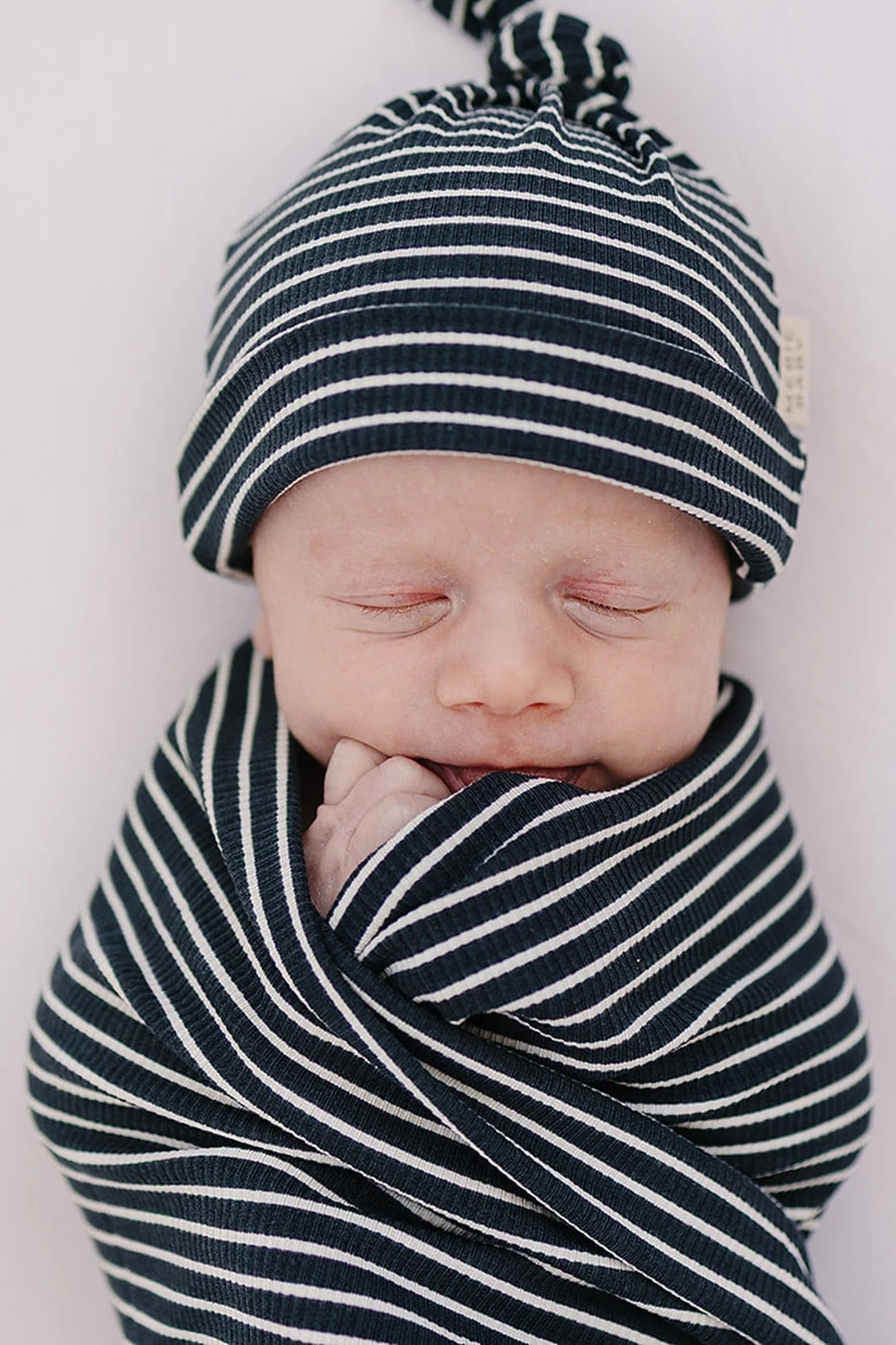 Navy Stripes Ribbed Stretch Swaddle Blanket, Bamboo, Baby Essentials - Image 4