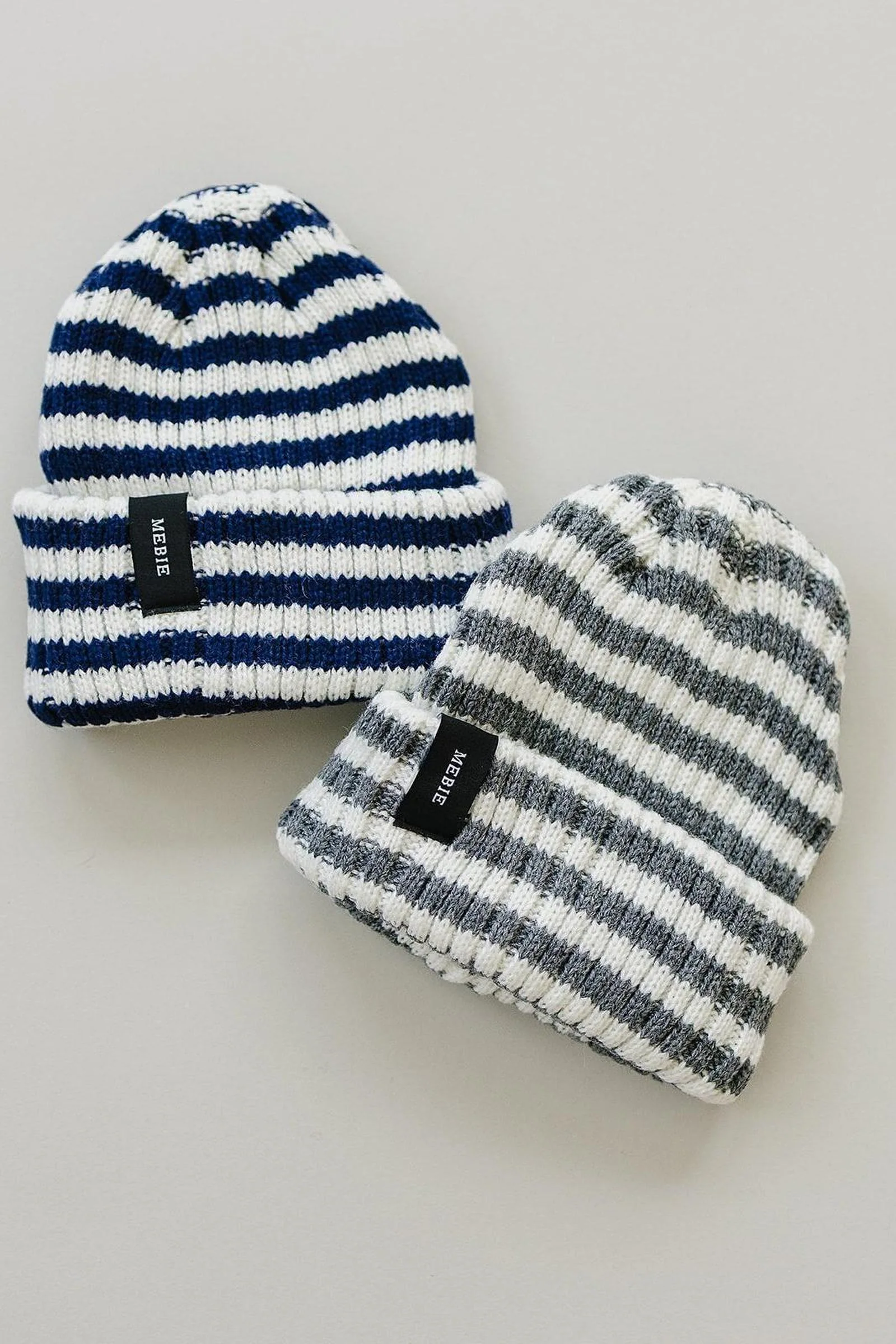 Navy & White Stripe Chunky Knit Beanie, 100% Angora Wool, Gender Neutral, Baby - Image 4