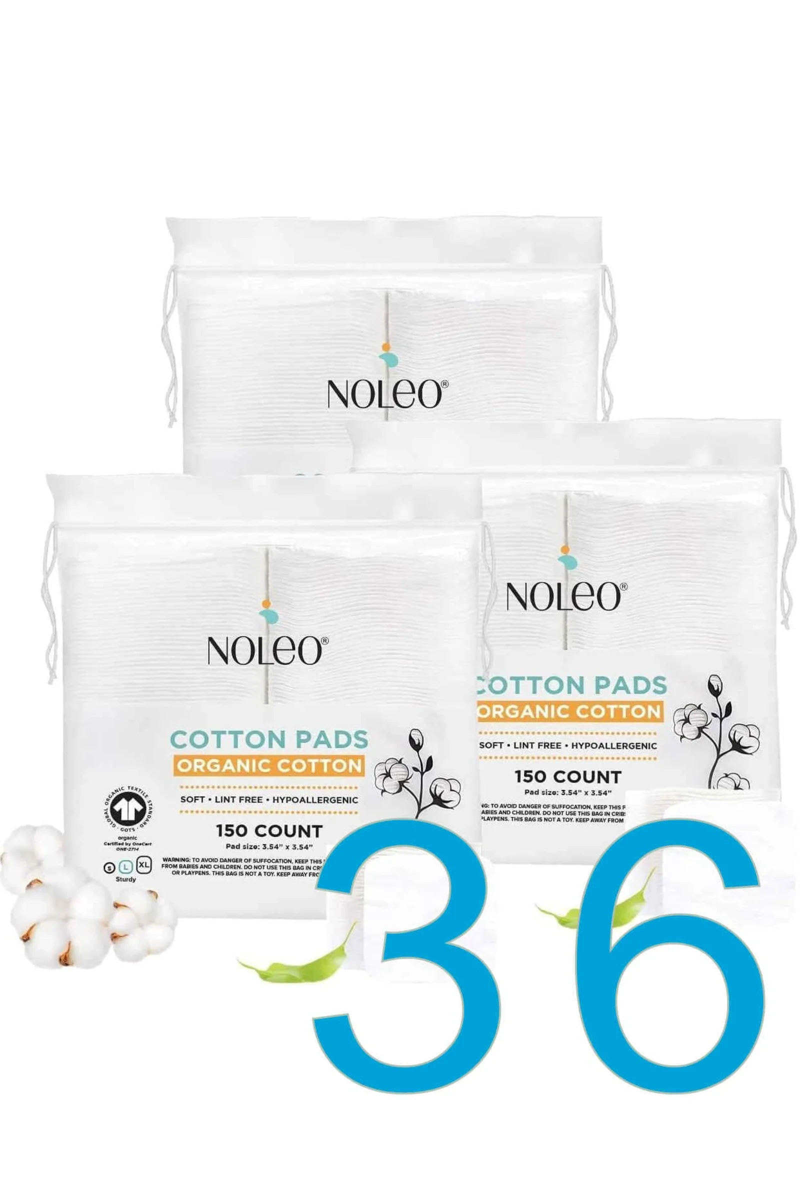 NOLEO Organic Cotton Pads - Large 3.54"x3.54" - Image 11