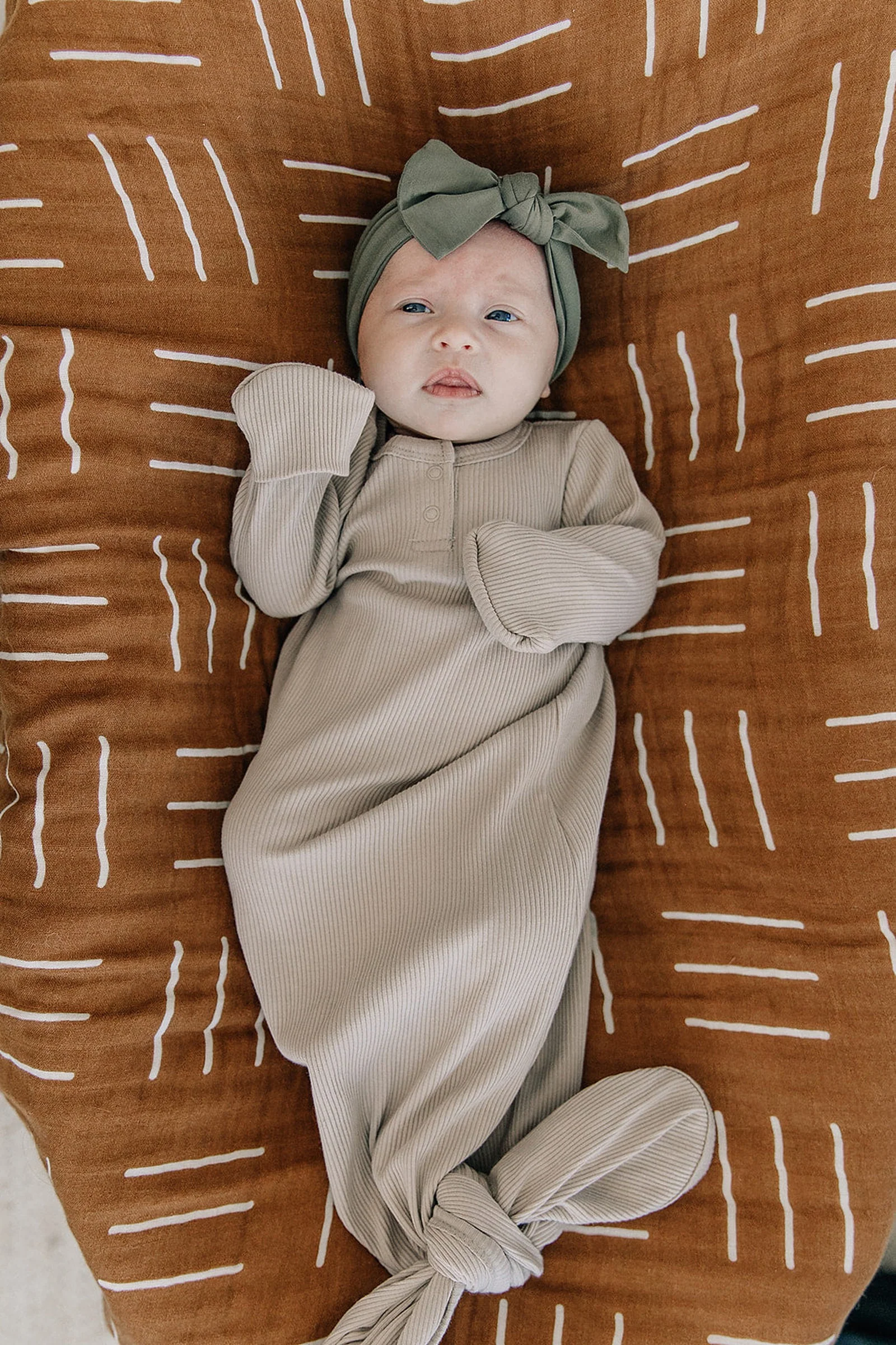 Oatmeal Ribbed Knot Gown, Baby Essentials, Organic Cotton