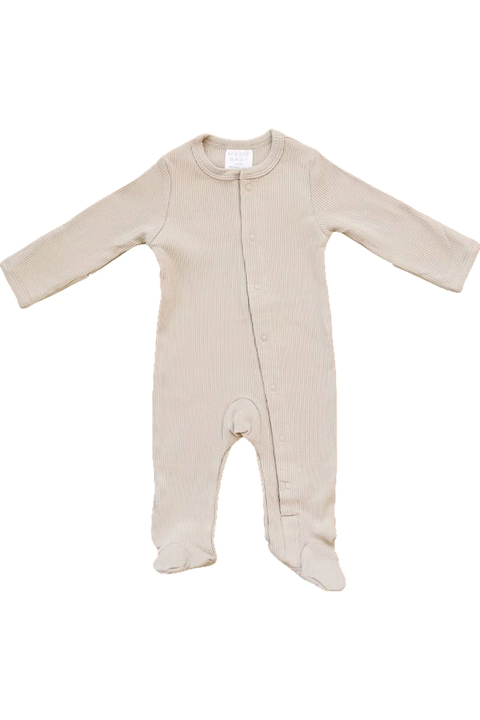 Oatmeal Ribbed Snap Footed Pajama, Organic Cotton, Baby Essentials - Image 2