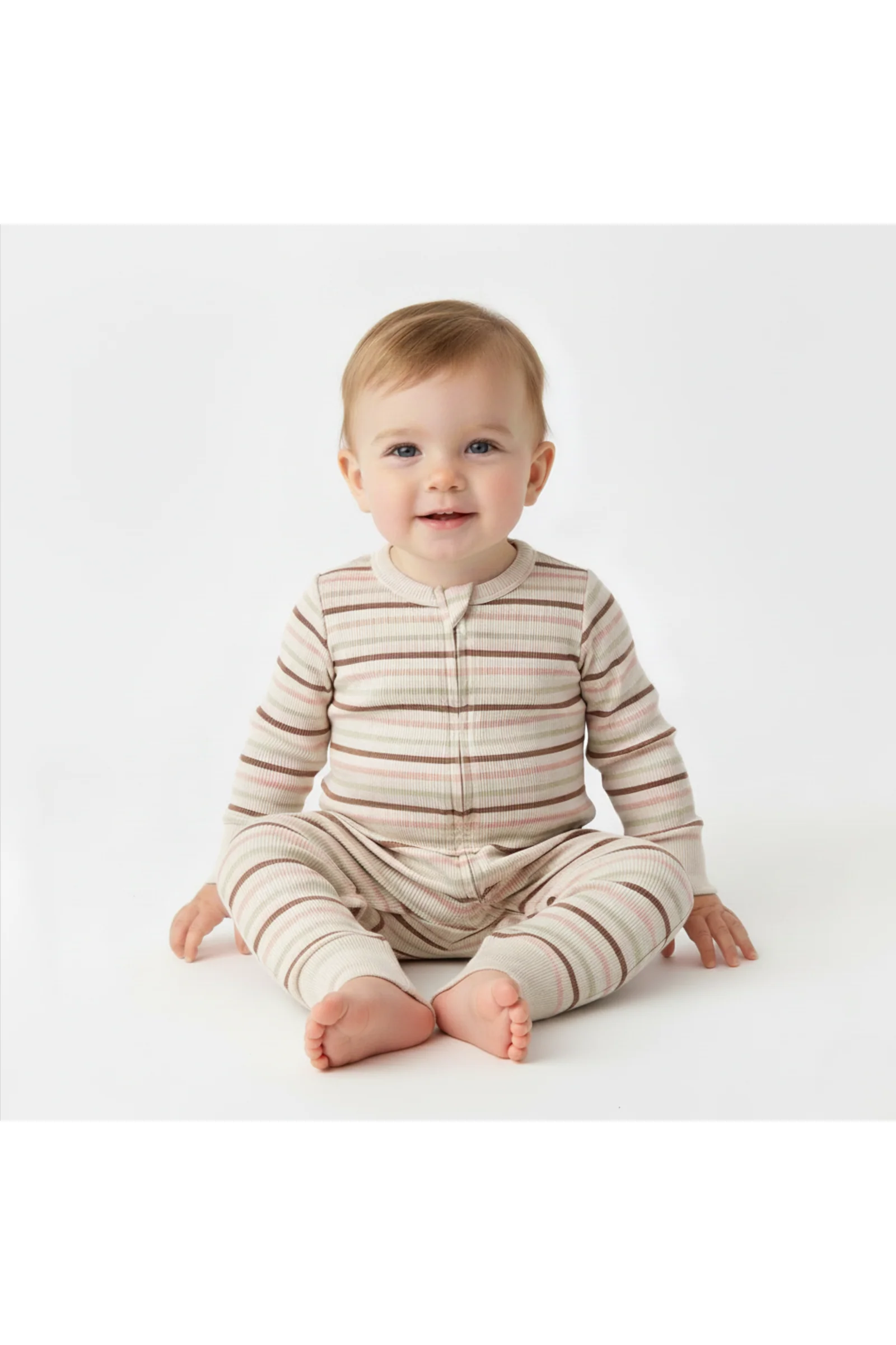 Organic 2-Way Zip Romper - Terra Stripes - Image 3