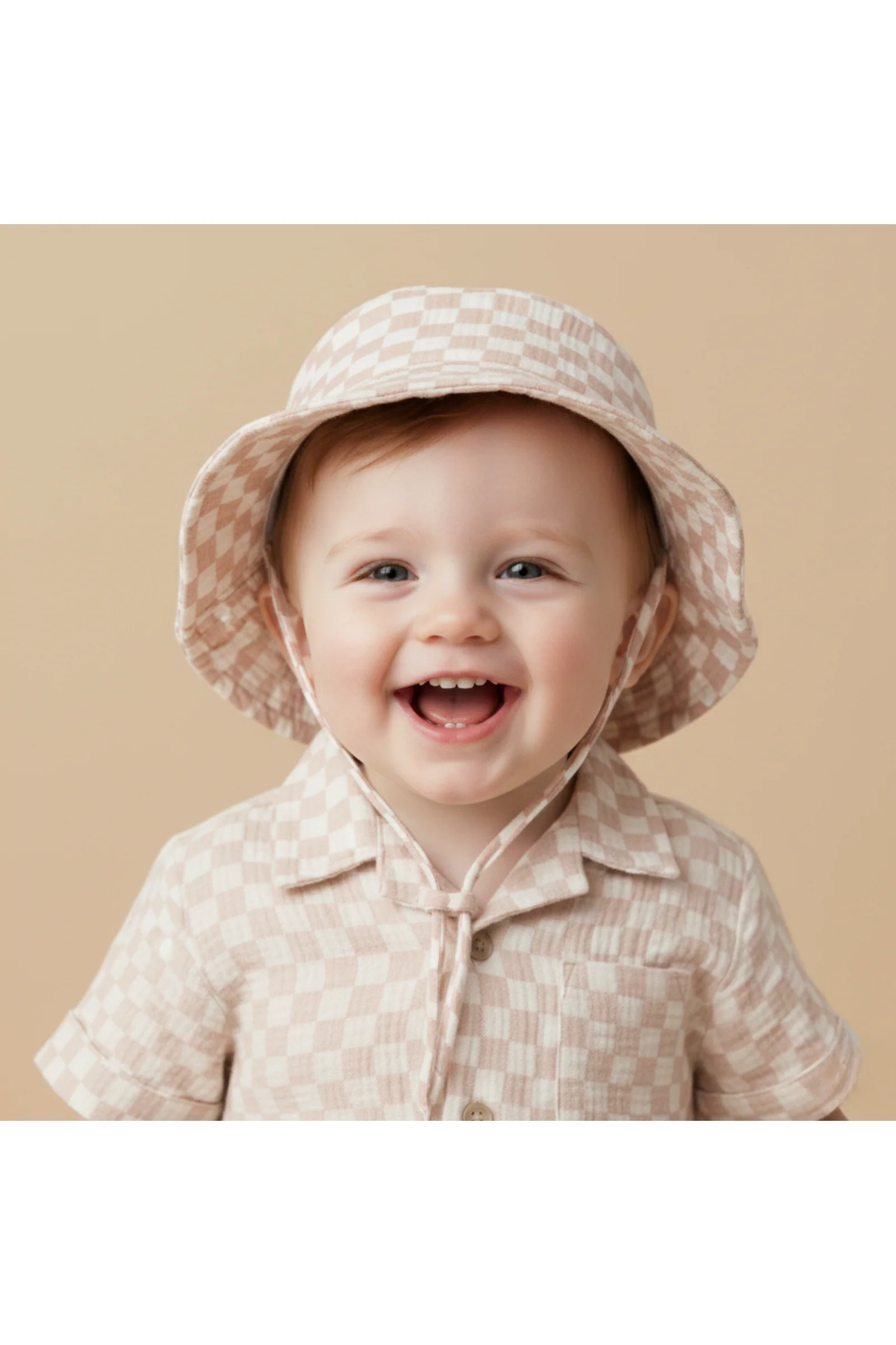 Organic Bucket Sun Hat - Brick Checks