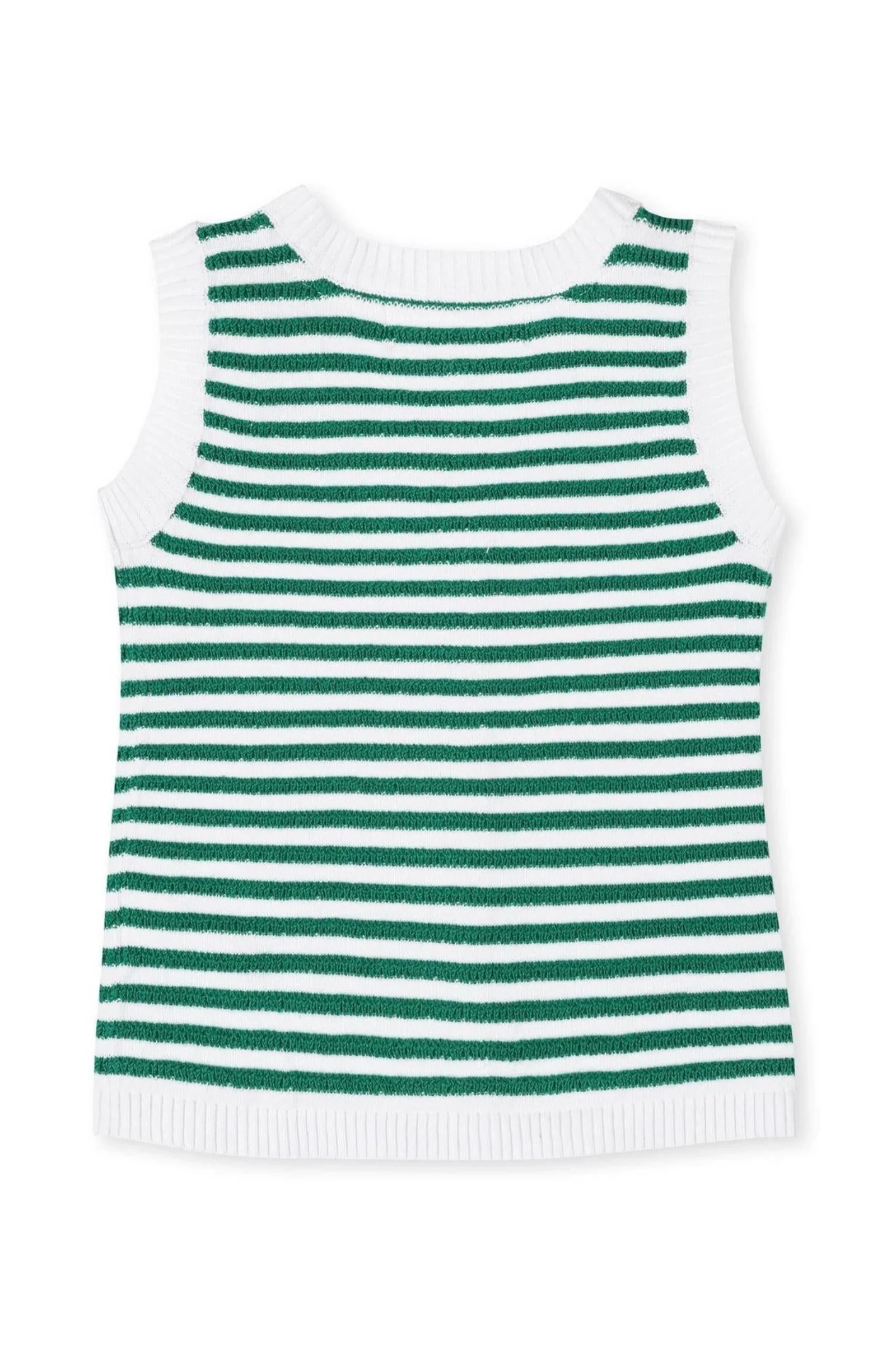 Organic Cotton Button Front Sweater Tank Top with Bows, Green Stripes, Toddler & Kids - Image 4