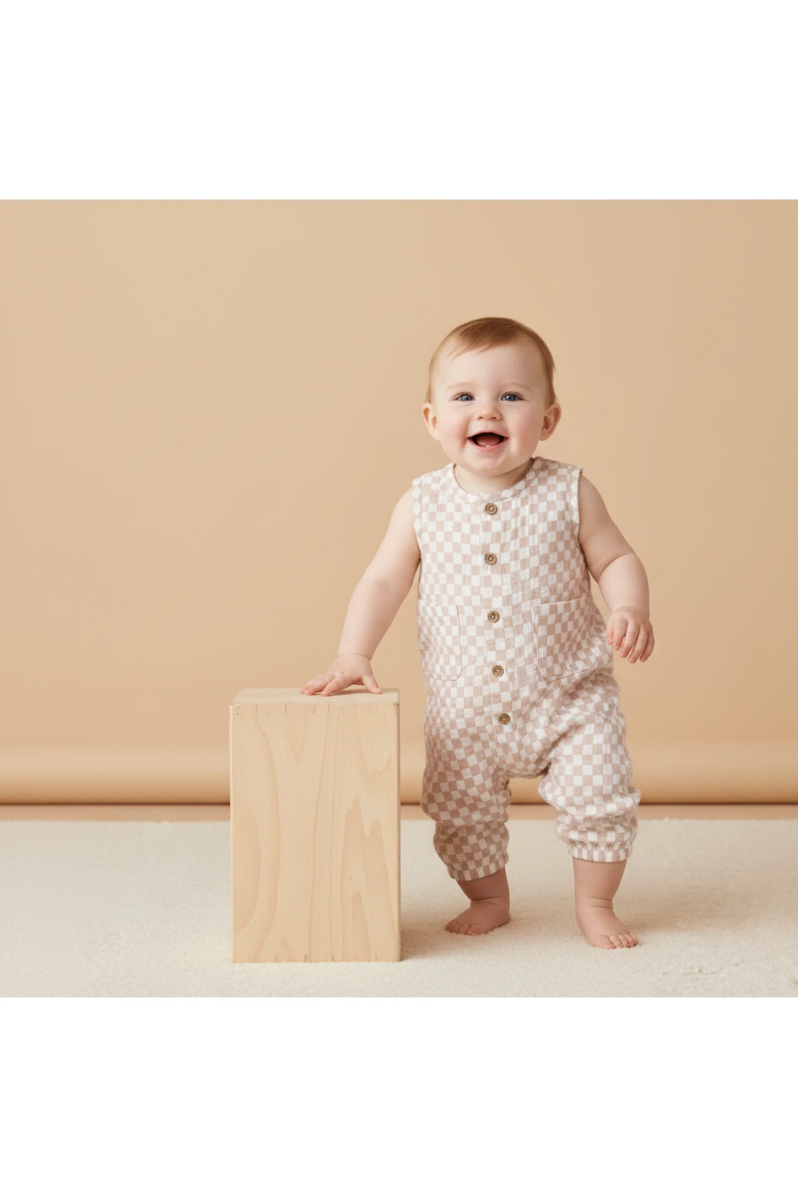 Organic Buttoned Jumpsuit - Brick Checks - Image 3
