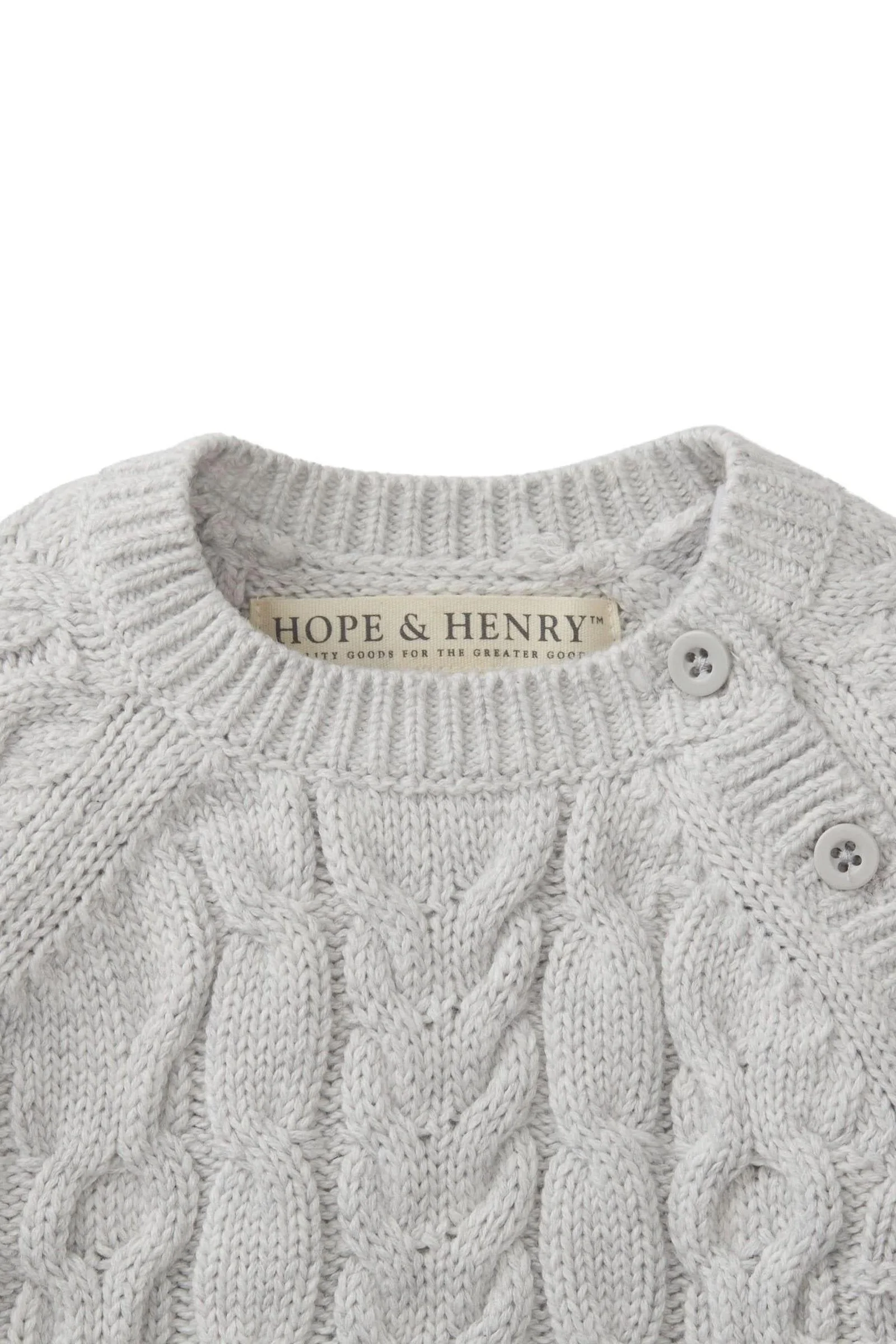 Organic Cotton Cable Knit Sweater Romper for Babies, Light Gray, 0-24M - Image 5