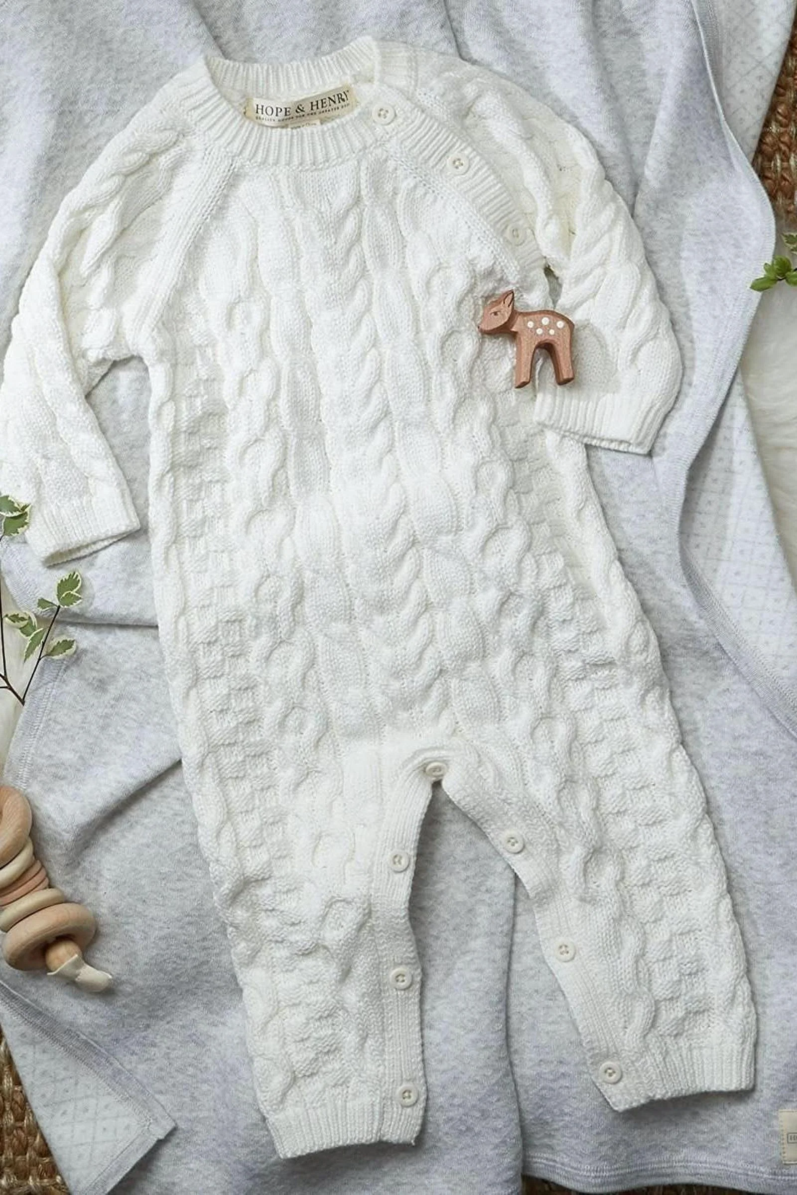 Organic Cotton Cable Knit Sweater Romper for Babies, Soft White