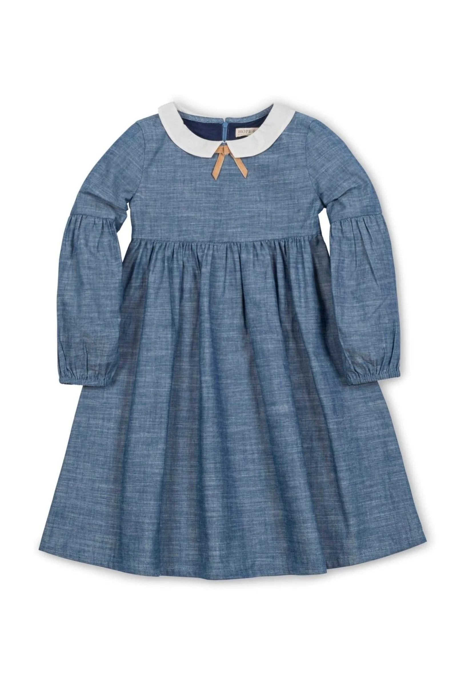Organic Cotton Empire Dress with Peter Pan Collar for Girls, Chambray, Toddler & Kids - Image 2