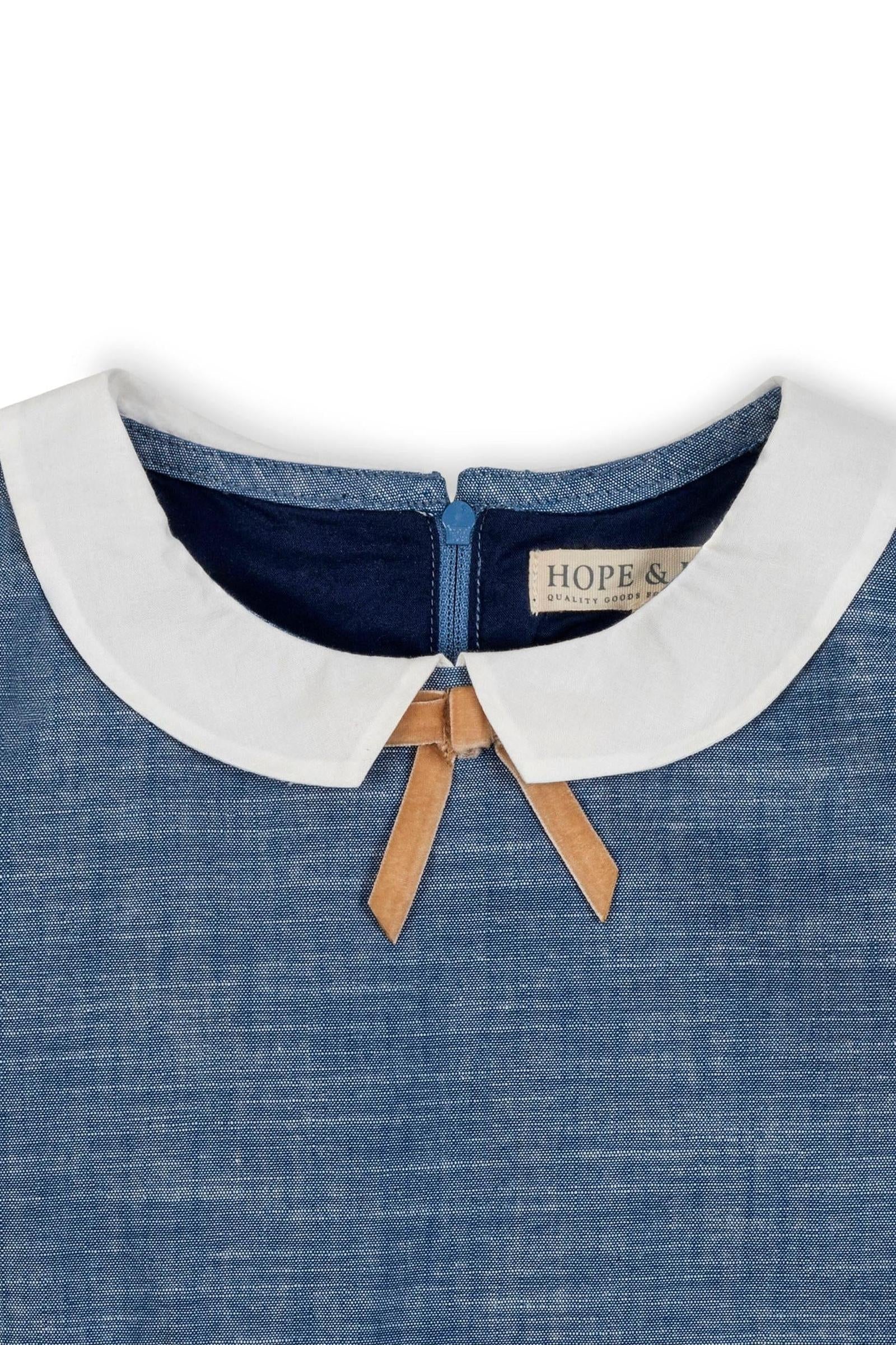 Organic Cotton Empire Dress with Peter Pan Collar for Girls, Chambray, Toddler & Kids - Image 5