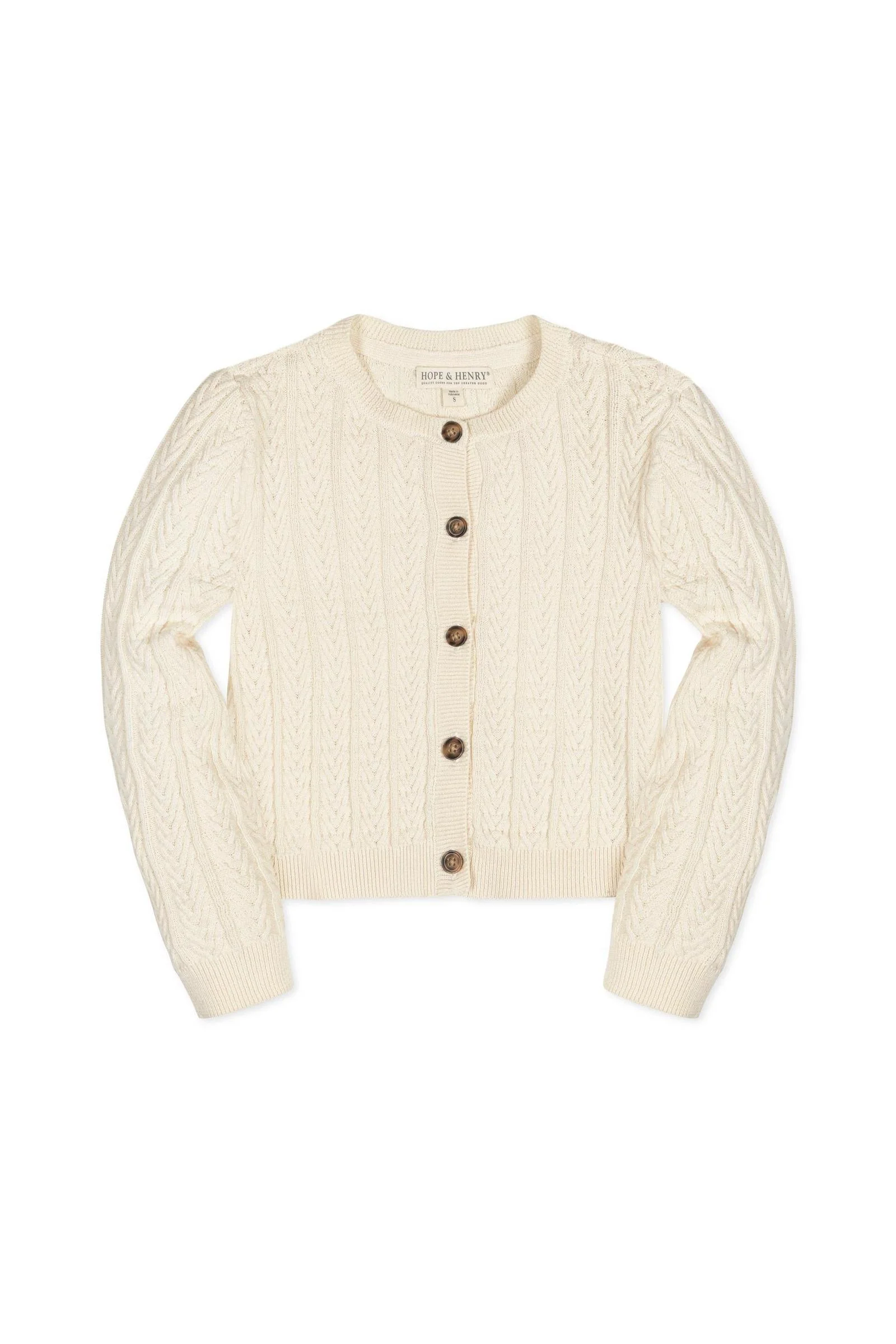 Organic Cotton Chevron Cable Cardigan for Girls, Ivory, Toddler & Kids - Image 2