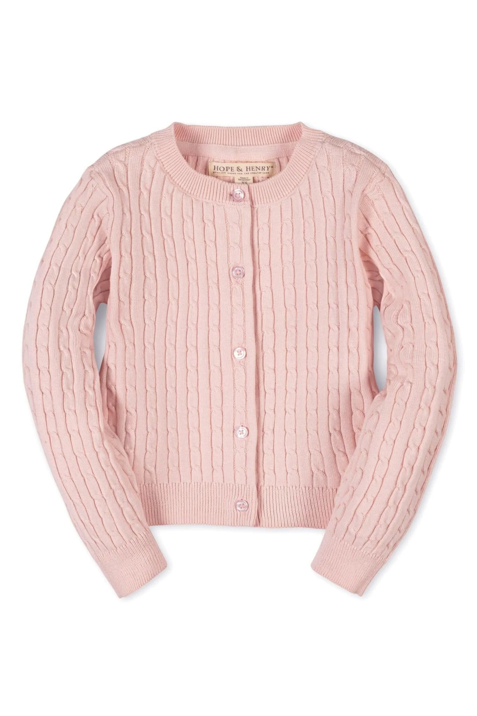 Organic Cotton Classic Cable Knit Cardigan for Girls, Pink, Sizes 2T-10 - Image 2