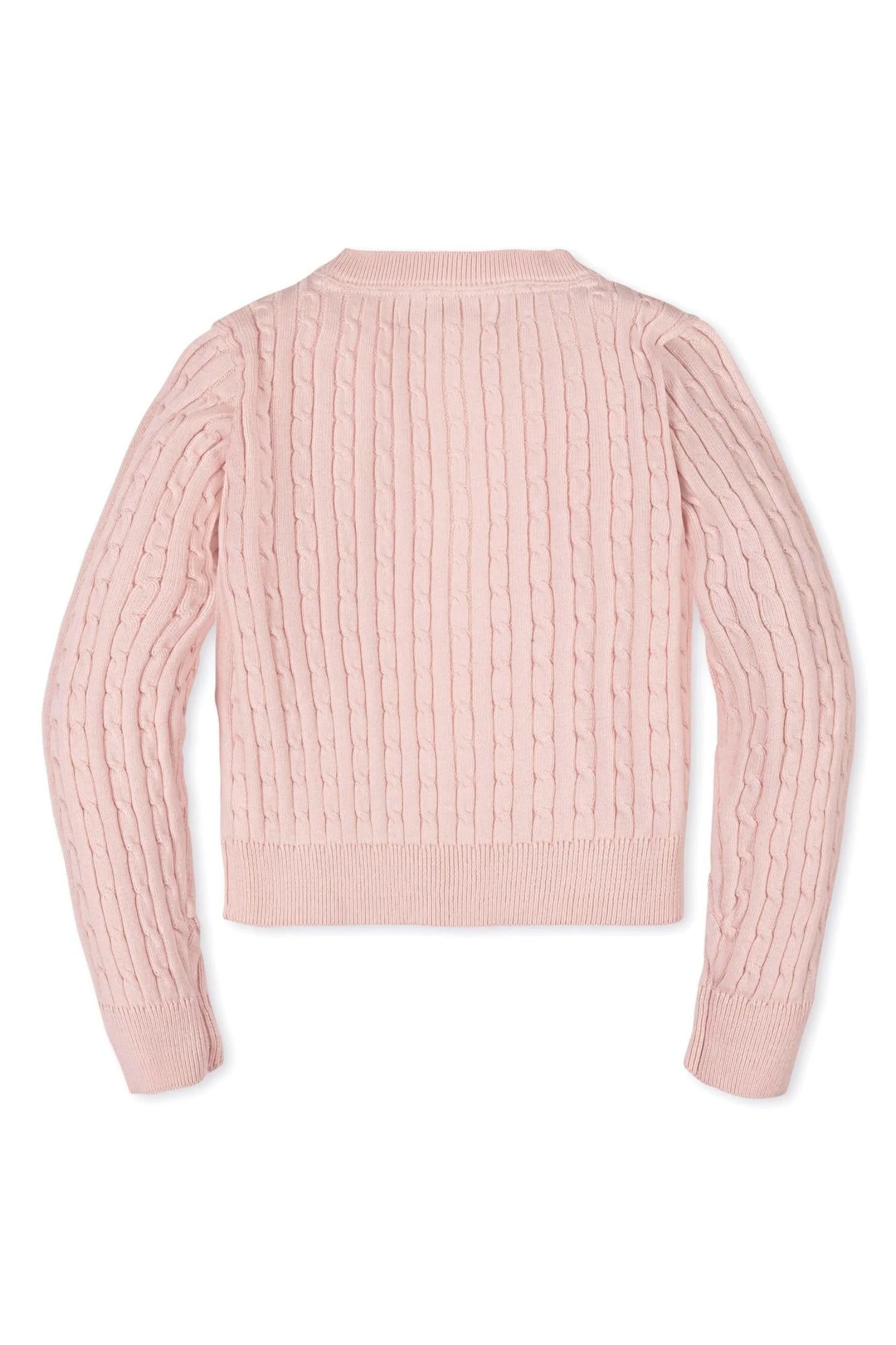 Organic Cotton Classic Cable Knit Cardigan for Girls, Pink, Sizes 2T-10 - Image 4