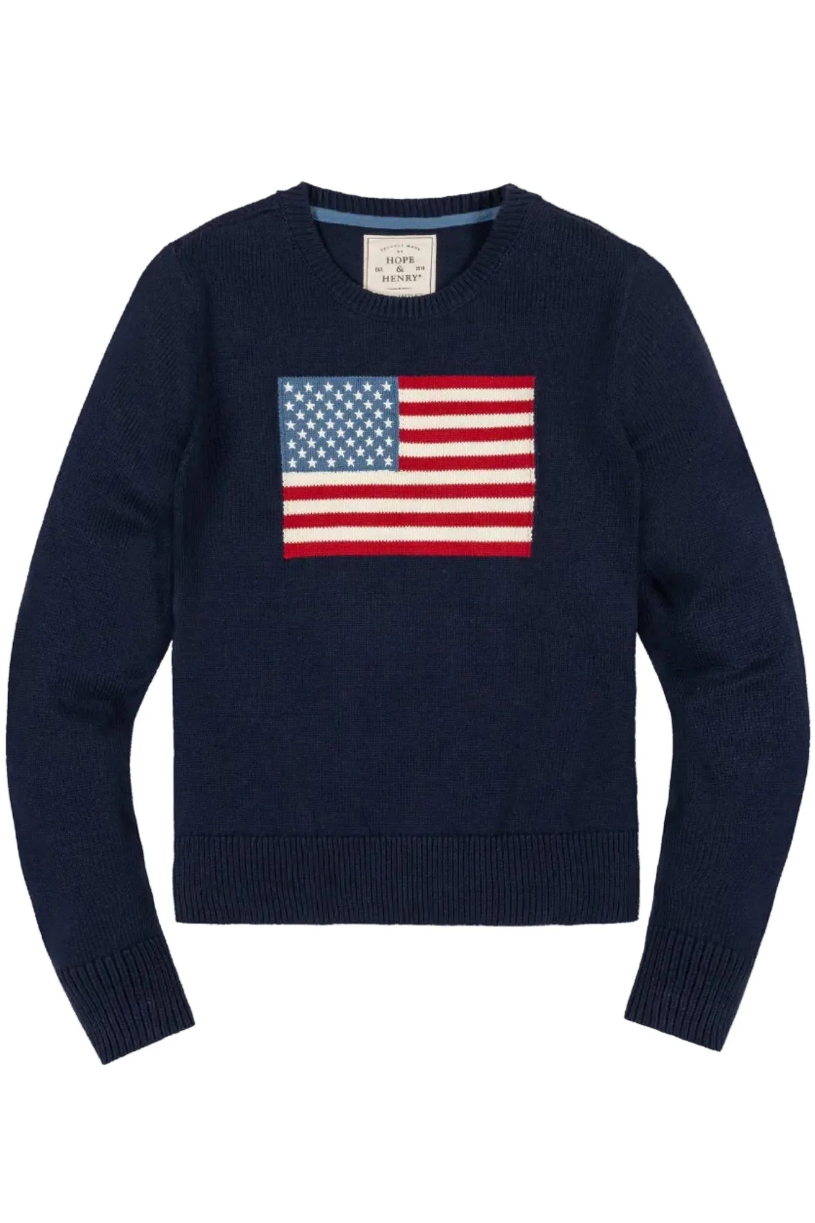 Organic Cotton Crew Neck Flag Sweater, Navy, Women, Family Matching Outfits - Image 2