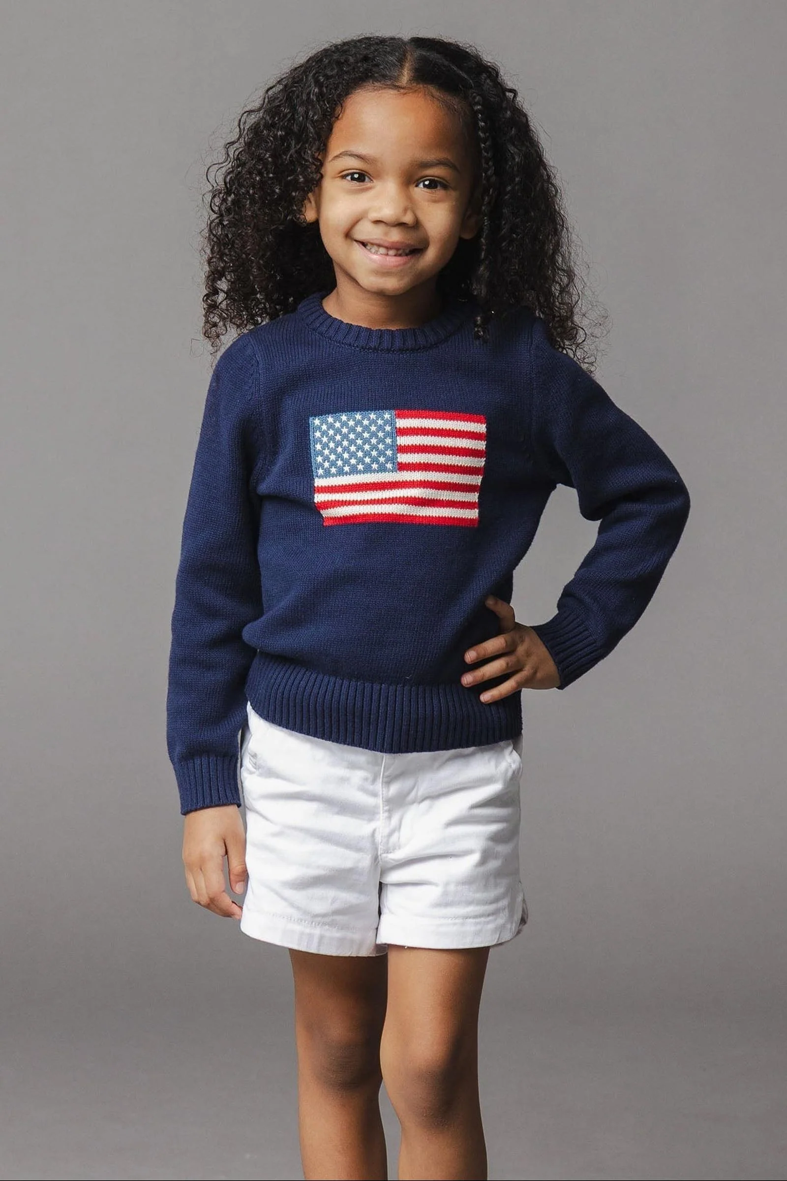 Organic Cotton Crew Neck Flag Sweater, Girl Sizes 2T-18, Family Matching Outfits