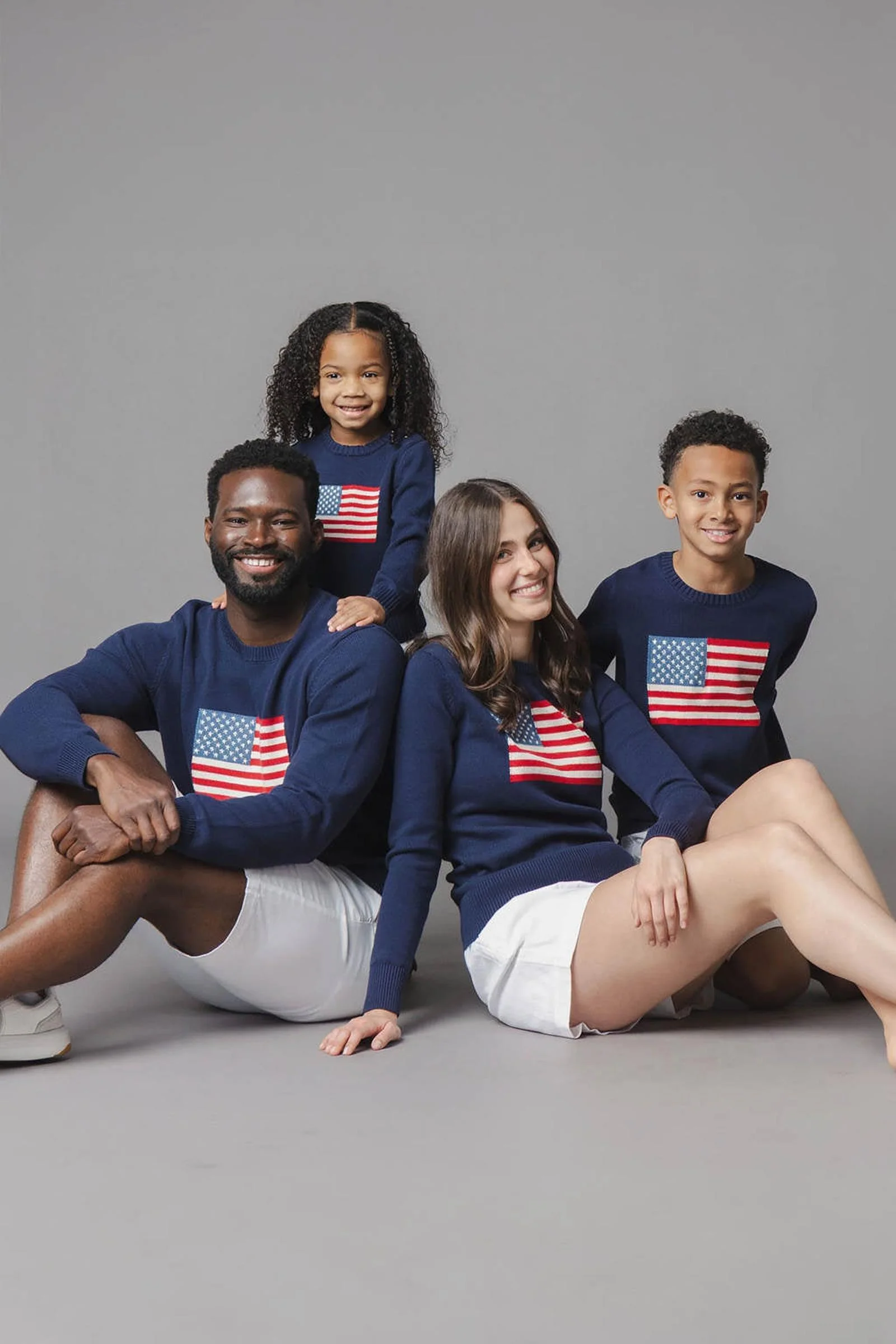 Organic Cotton Crew Neck Flag Sweater, Navy, Men, Family Matching Outfits - Image 3
