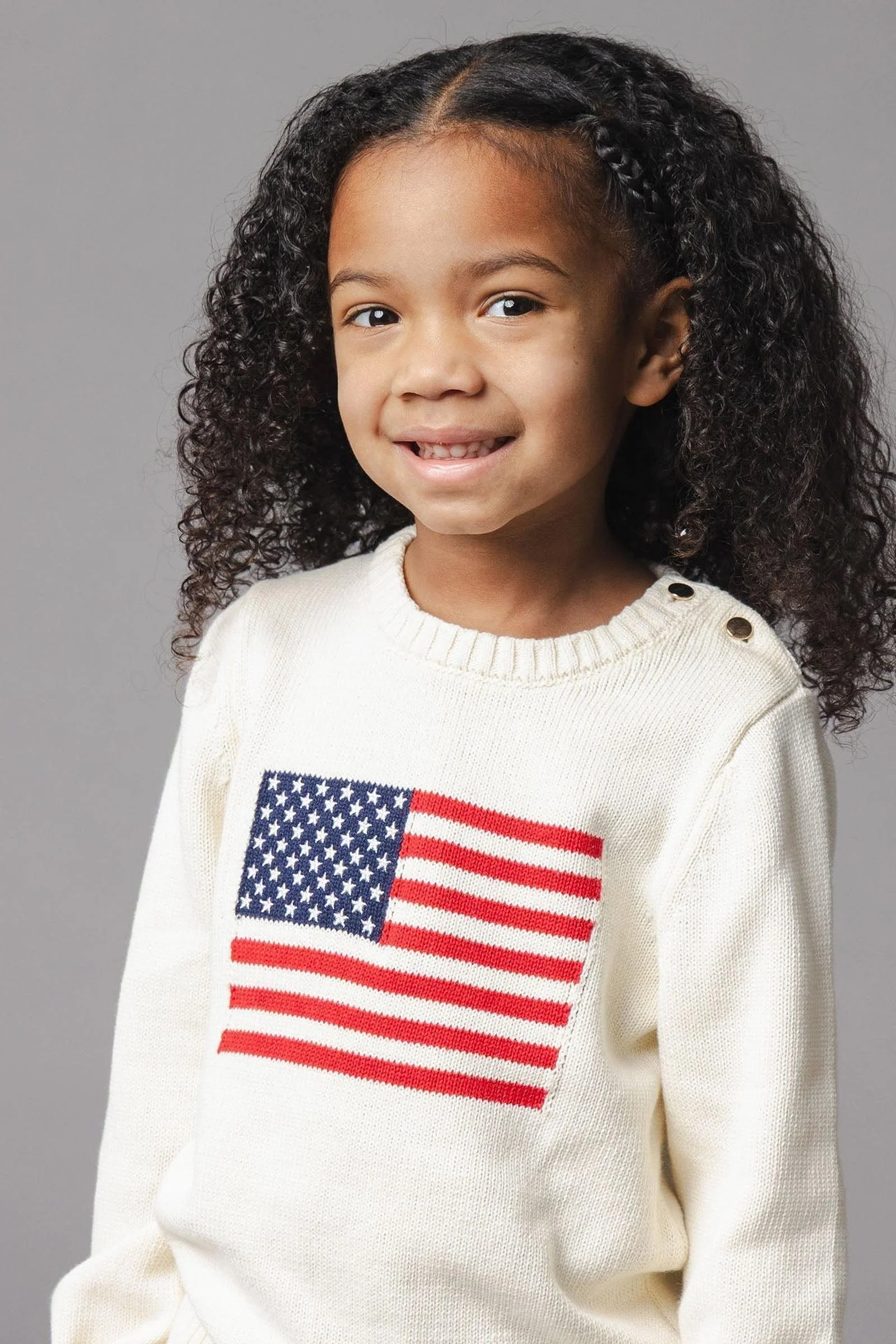 Organic Cotton Crew Neck Flag Sweater, Ivory, Toddler & Kids, Family Matching Outfits - Image 3