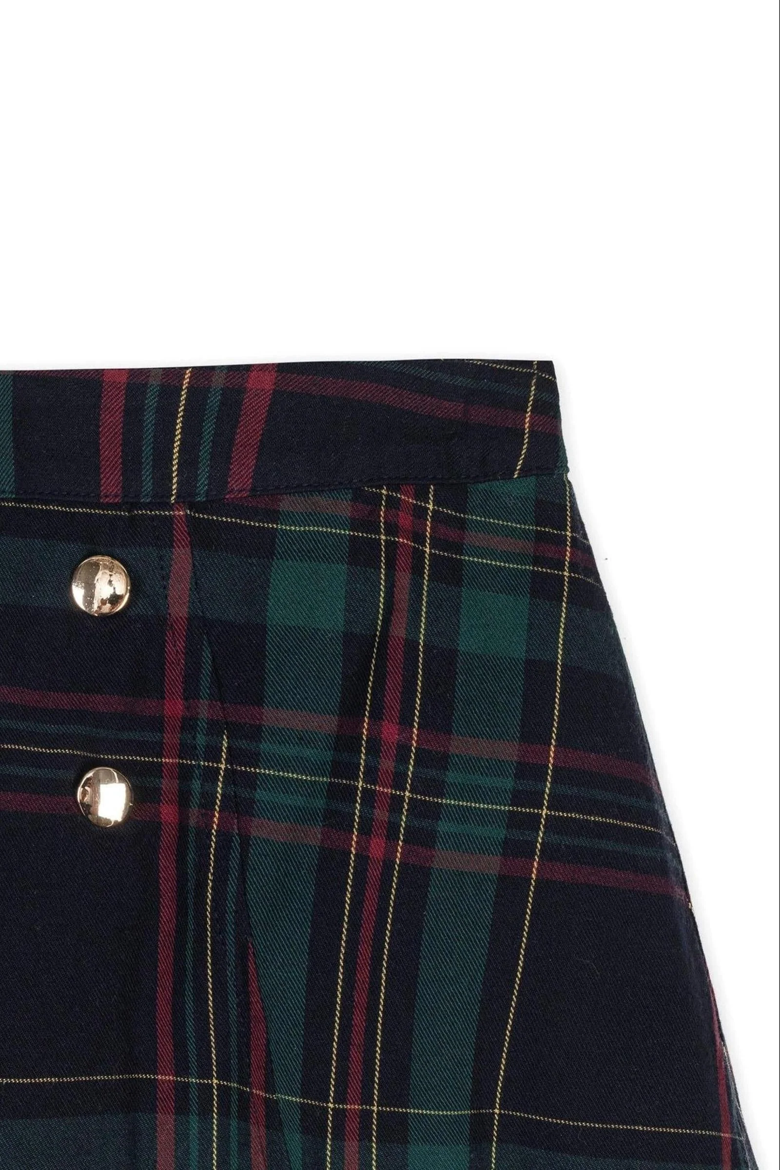 Organic Cotton Double Button Skirt For Girls, Navy/Green Plaid, Toddler & Kids - Image 3