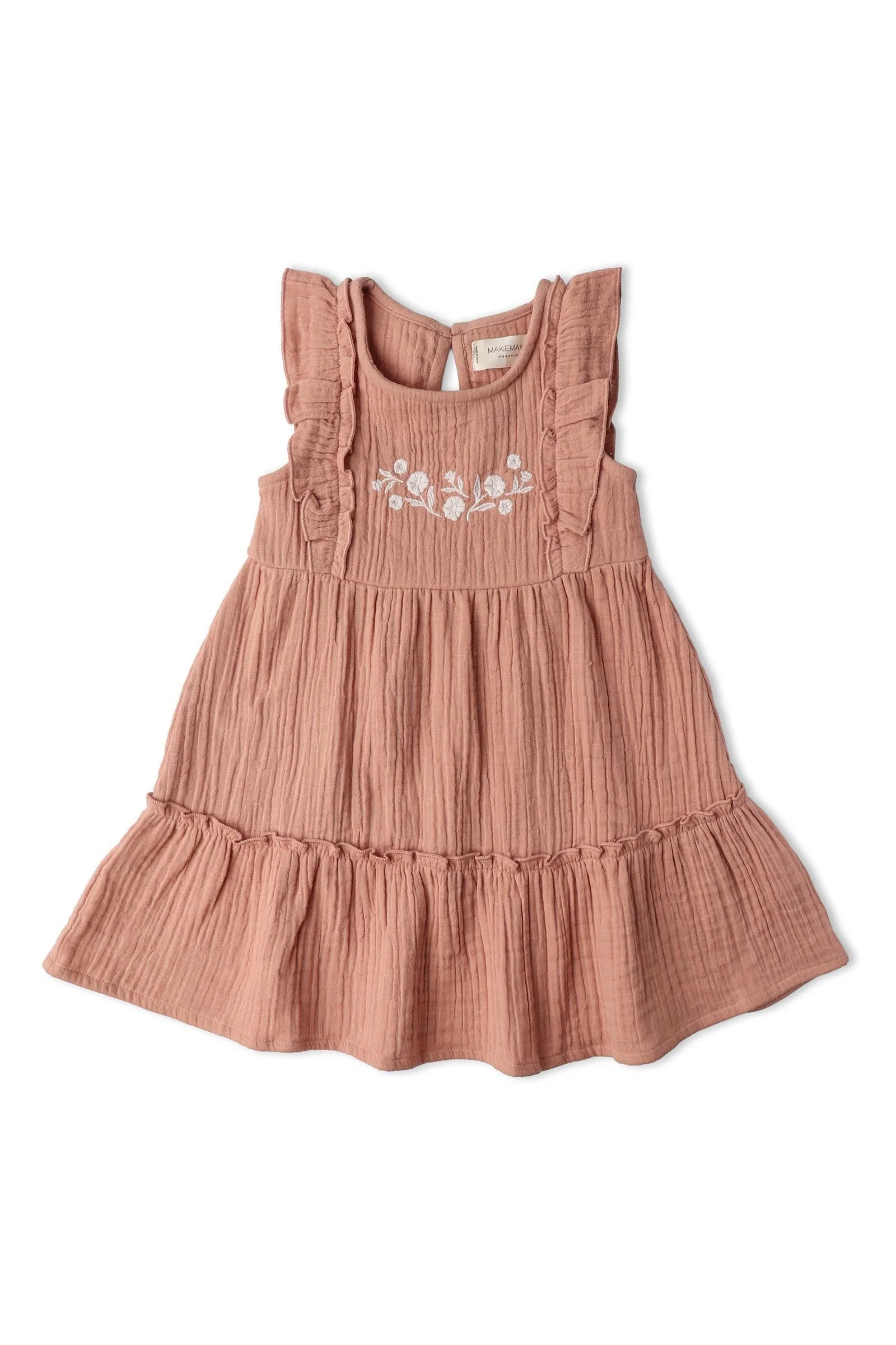 Organic Embroidered Tiered Dress - Clay - Image 2