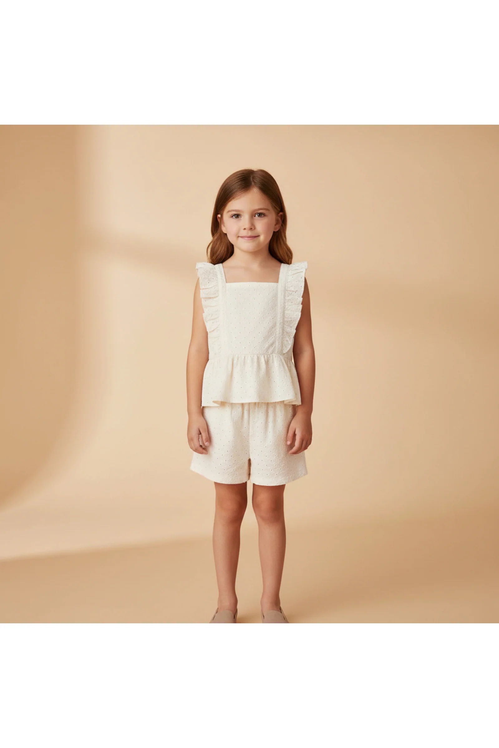 Organic Eyelet Flutter Top And Shorts Set - Ivory Eyelet