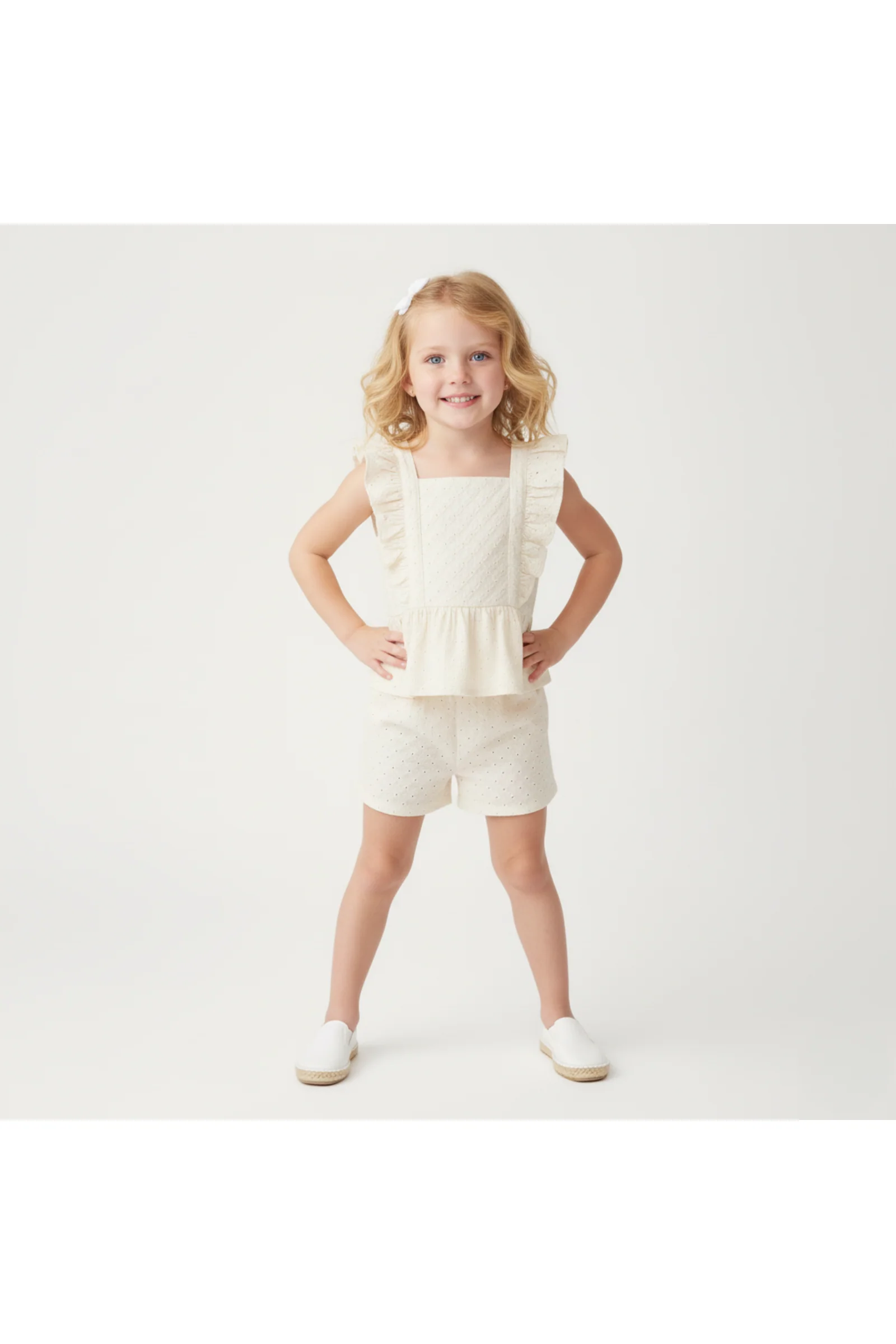 Organic Eyelet Flutter Top And Shorts Set - Ivory Eyelet - Image 6